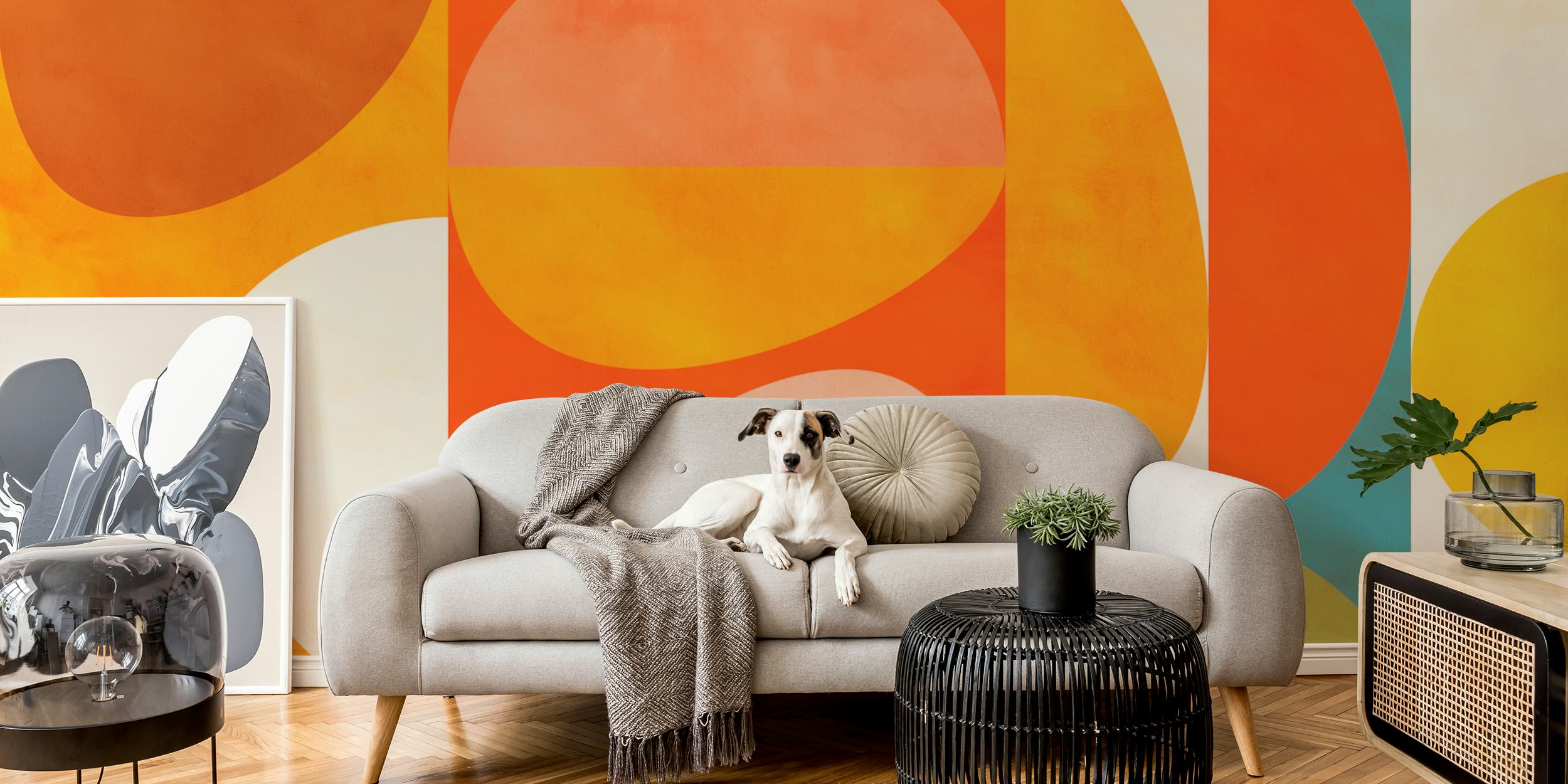 Rounded geometry art wallpaper i et rum