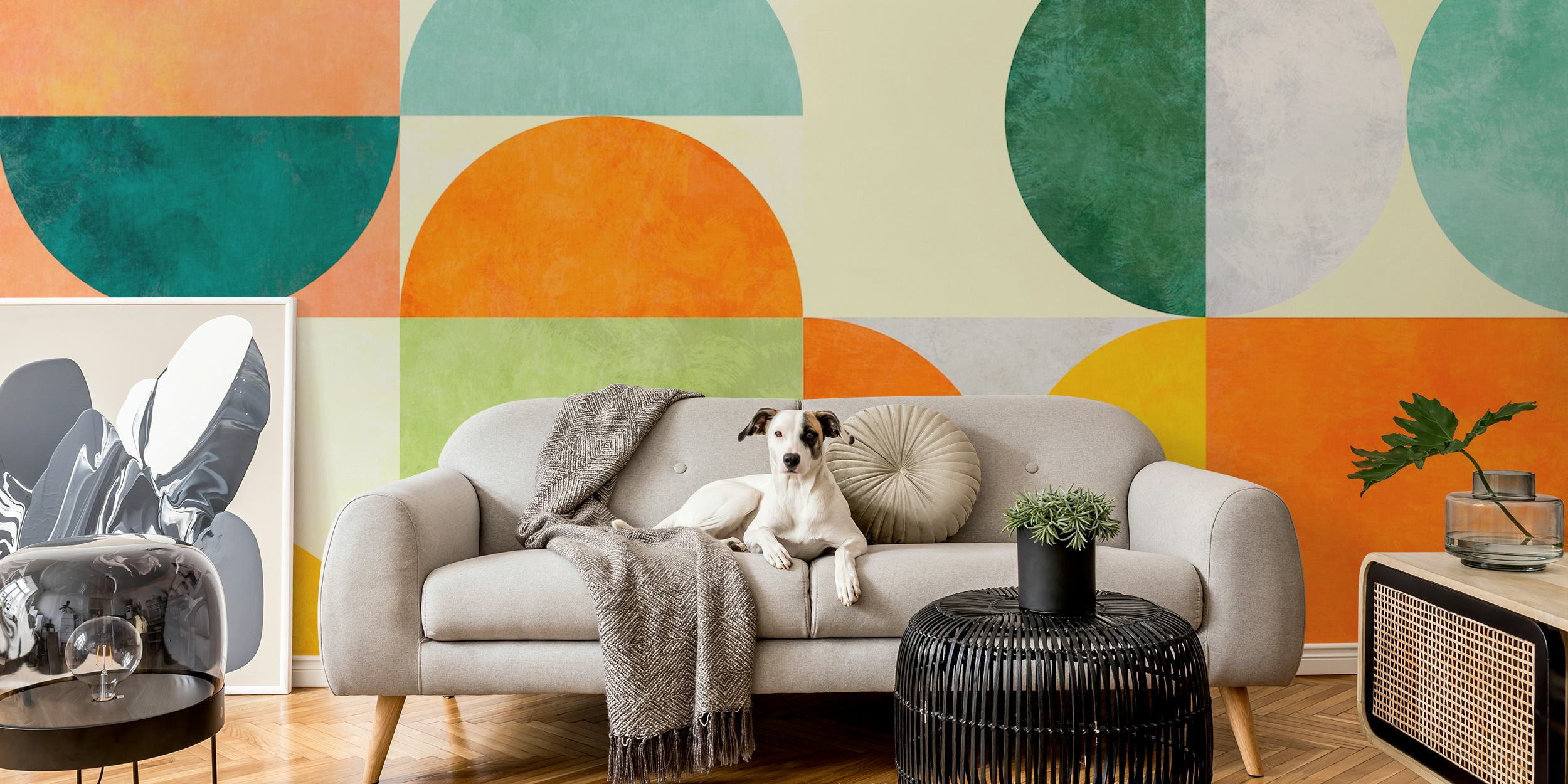 Bauhaus Retro Geometry 2 wall mural featuring minimalist shapes in pastel colors