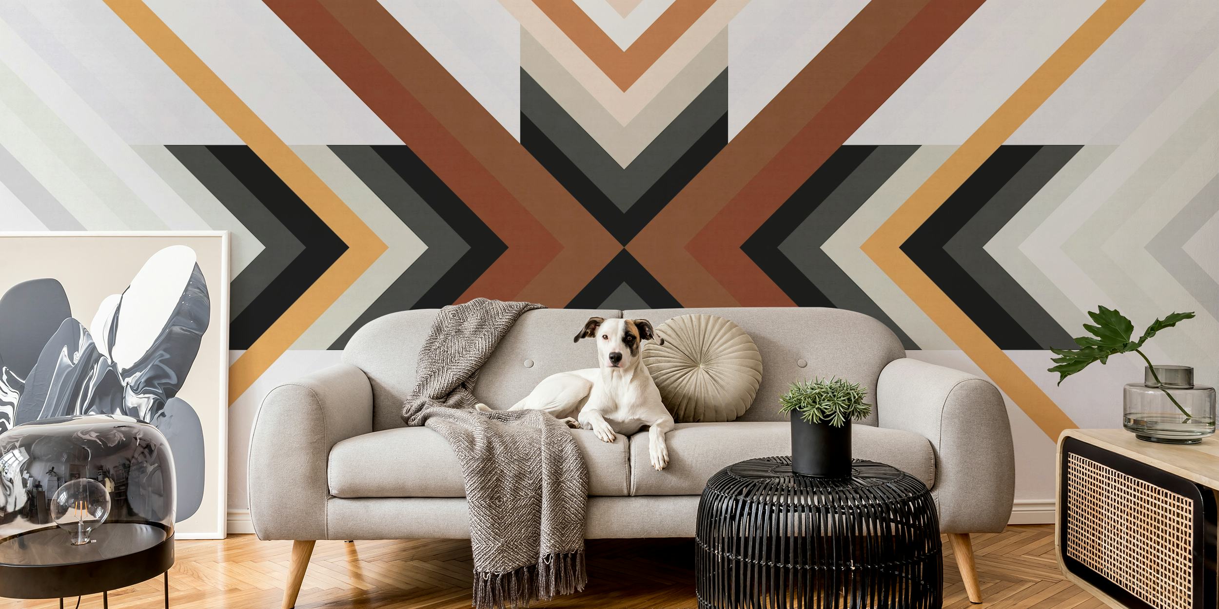 Oblique geometry tapetti huoneessa