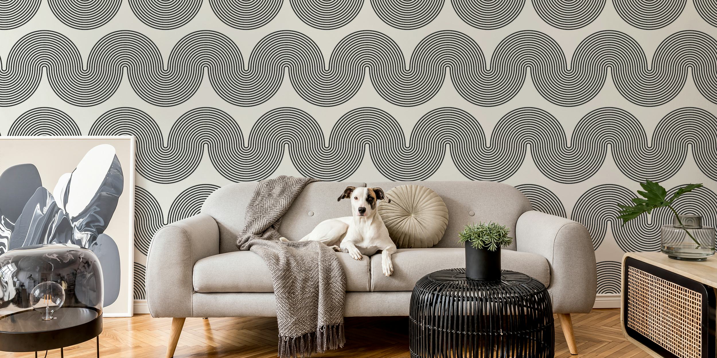Black and white circular geometric patterns wallpaper