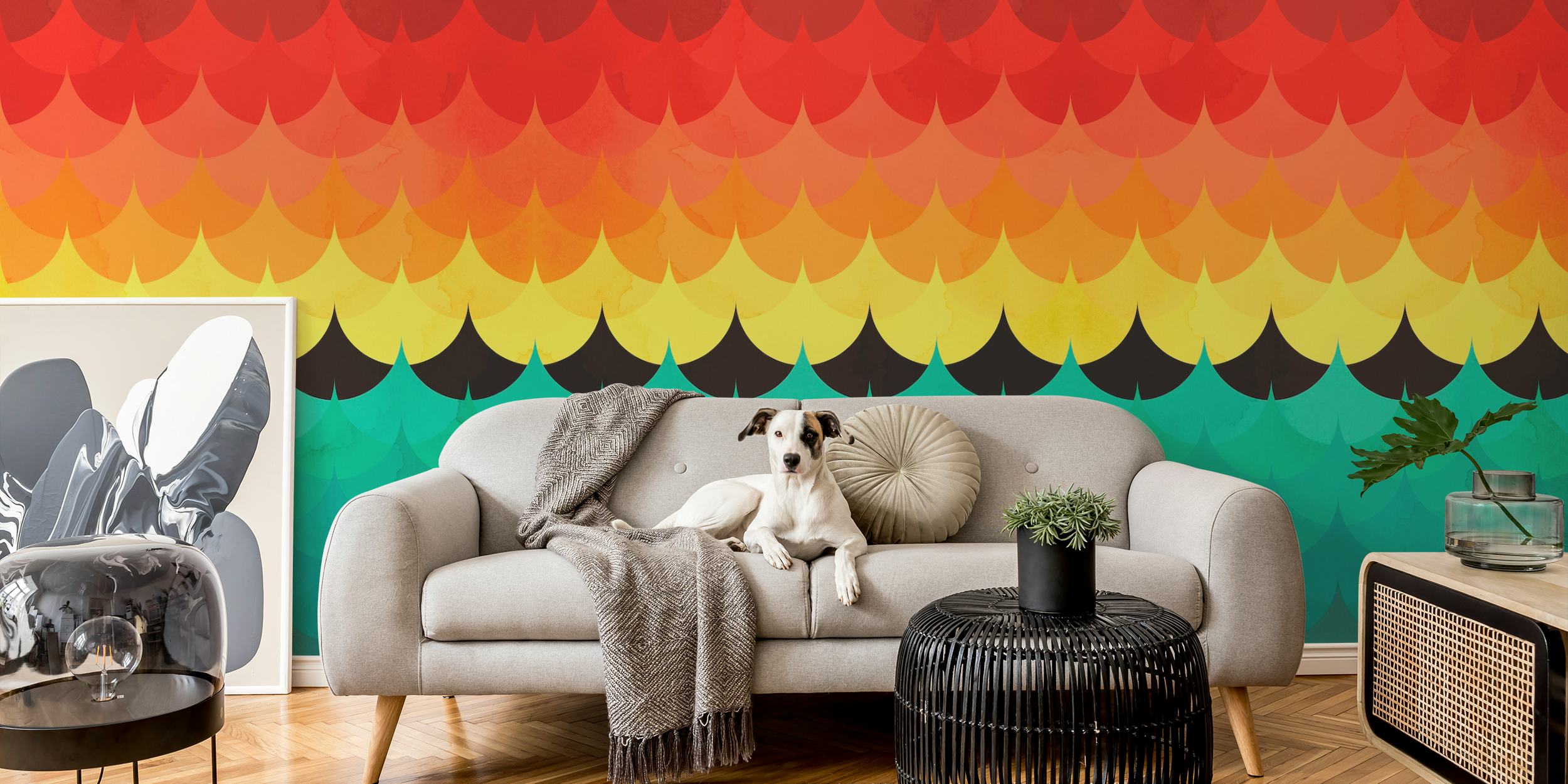 Colorful waves design tapet i et rum