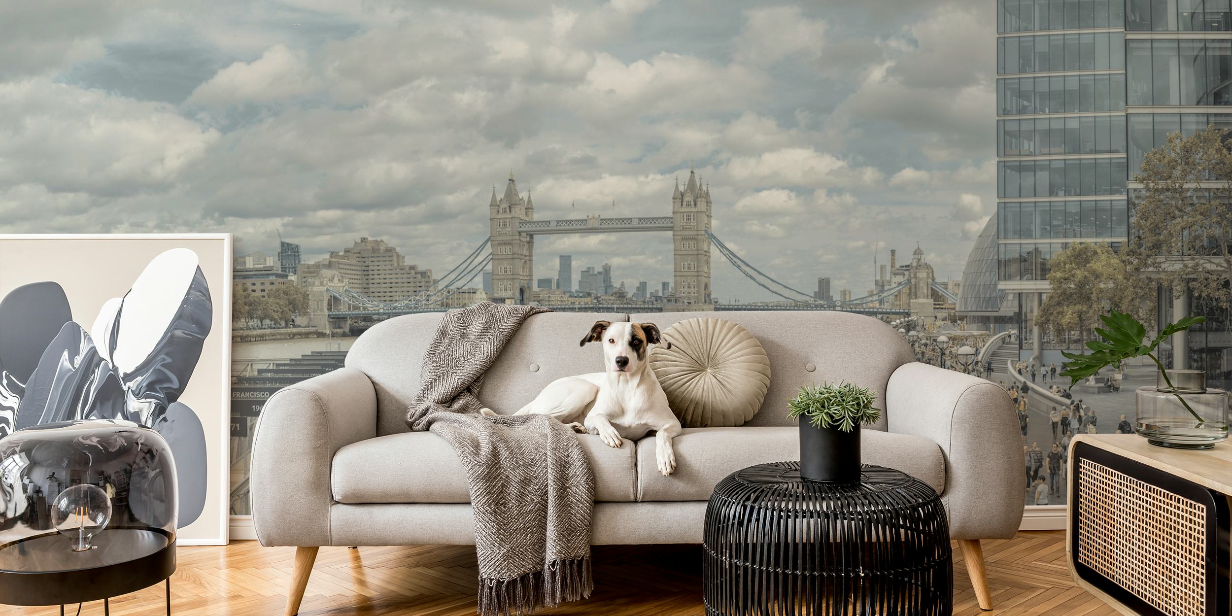 London Bridge wallpaper in a modern room