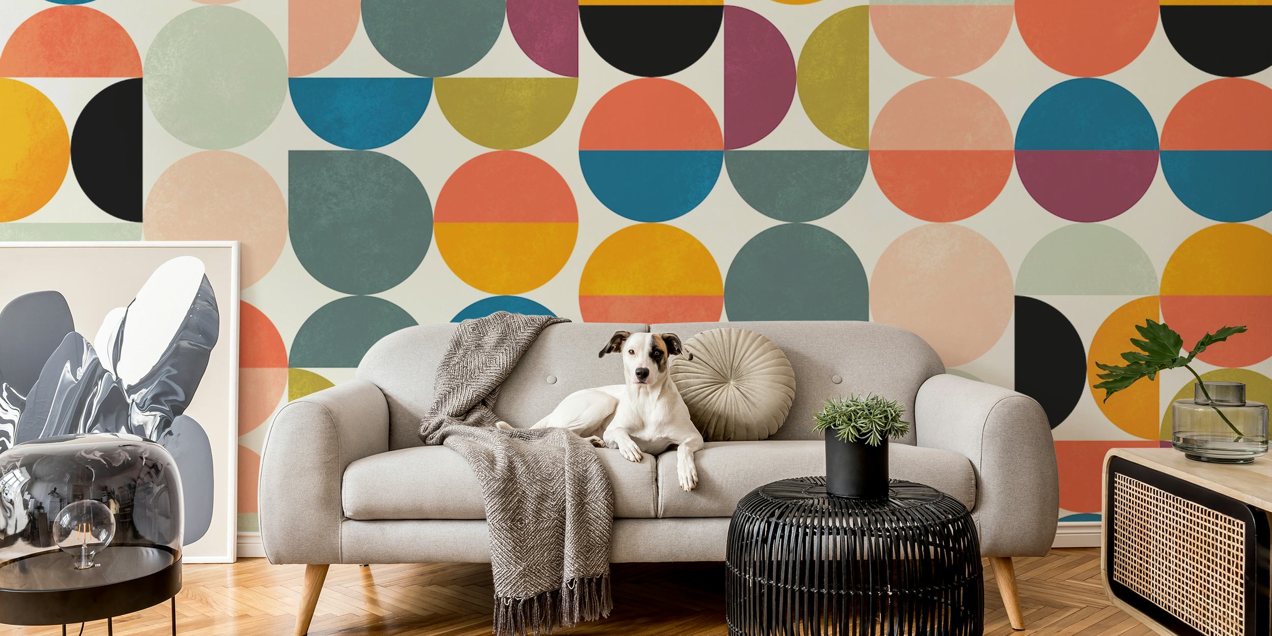 Mid century Bauhaus wallpaper in a room