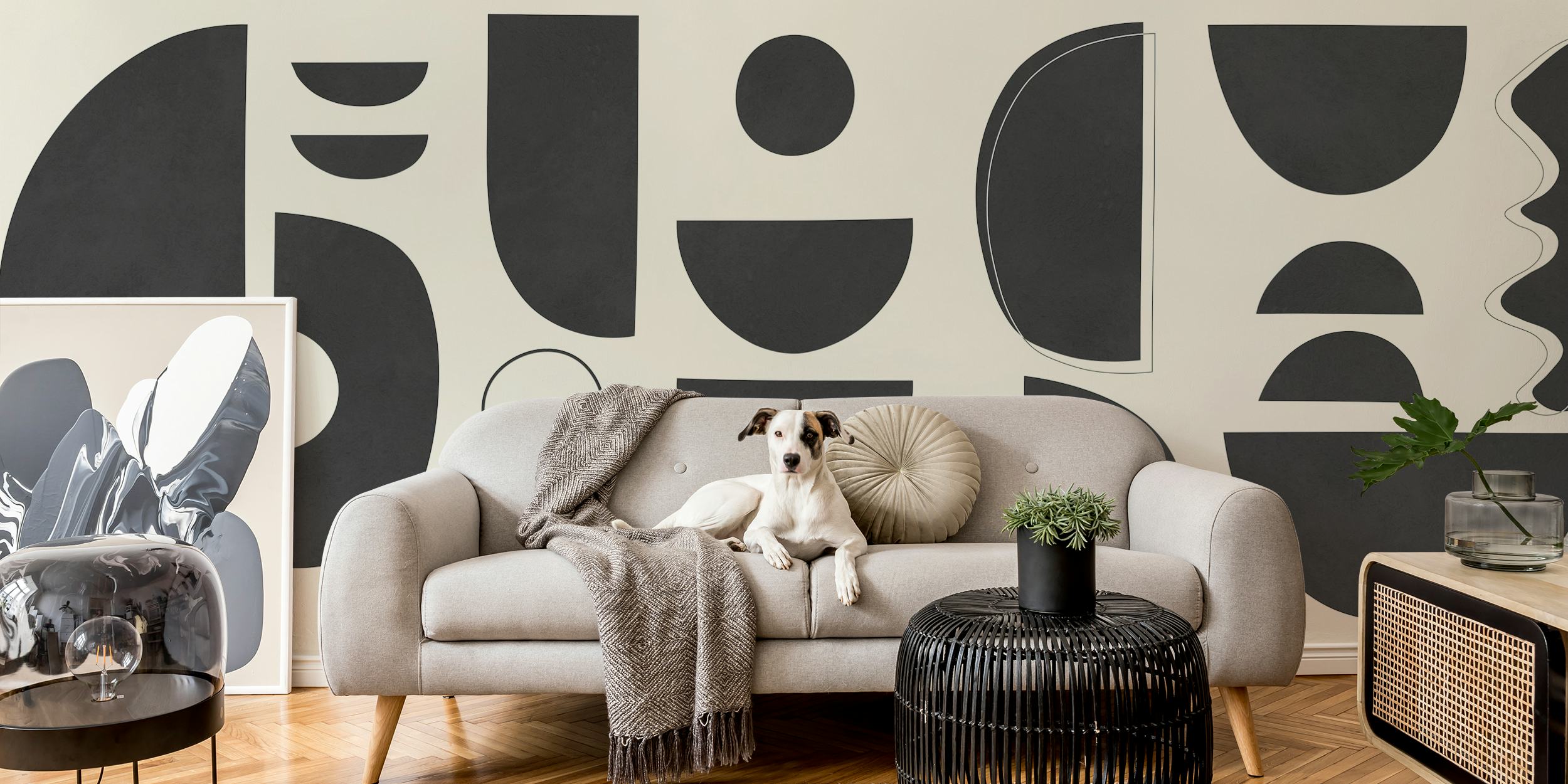 Geometric circles and semicircles wallpaper in room