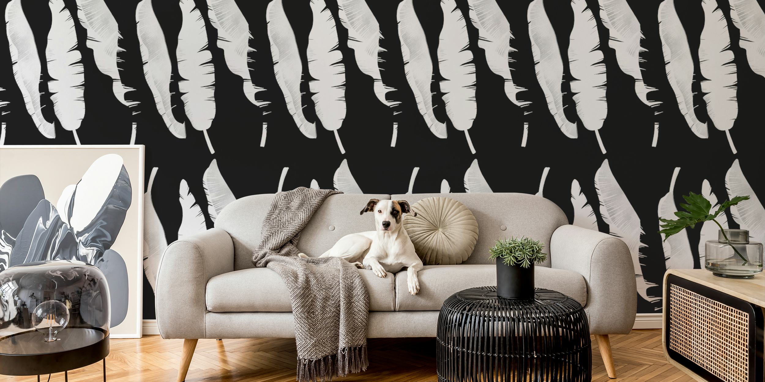 Elegant Leaf Silhouettes tapet vist i et rom