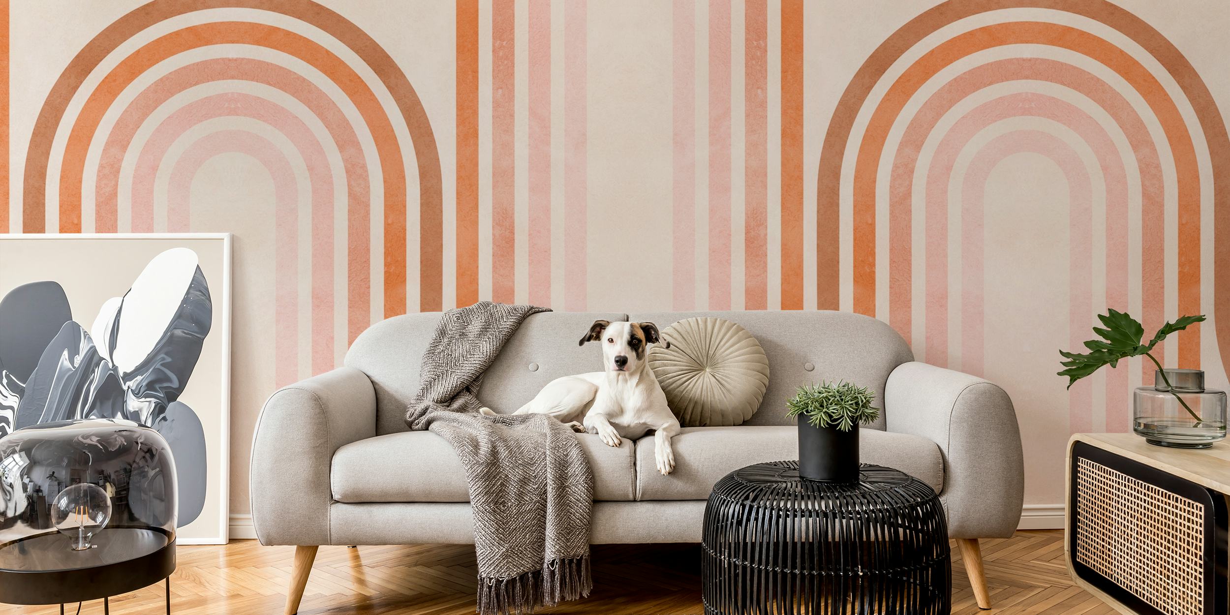 Minimalist Arch Motif-Tapete in einem Zimmer