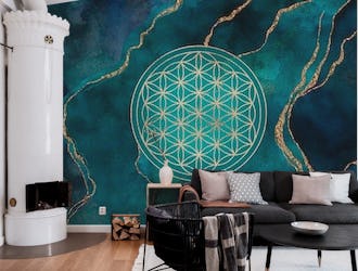 Flower Of Life Teal Marble
