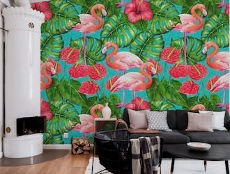 Flamingo and tropical garden