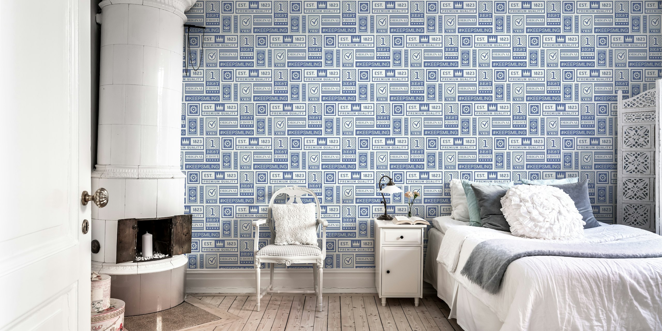 Blue and white vintage labels / 3058 C wallpaper