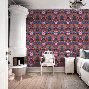 Modern Folk Art Damask Magenta Blue Green Red