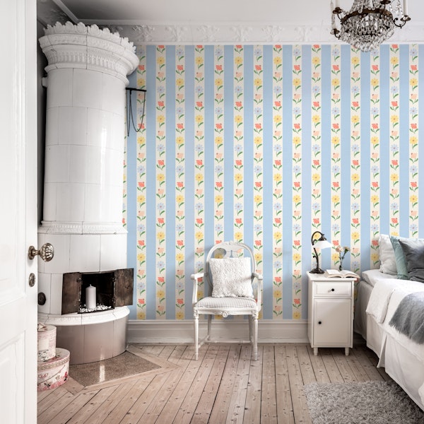 Sweet Floral Stripes - vintage blue