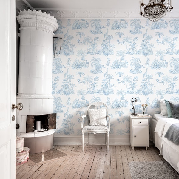 Blue Toile Jungle Scene