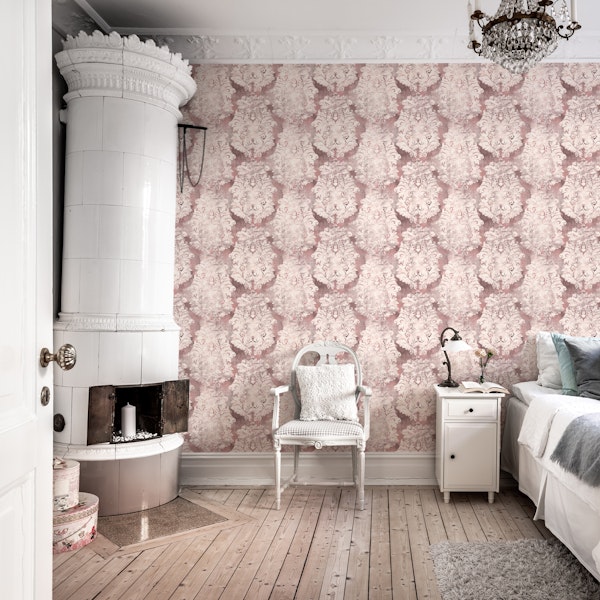 Antique Damask Pattern Dusty Pink Ivory