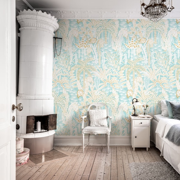tropical lounge warm white and aqua