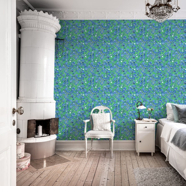 Van Gogh Irises Pattern in emerald green and cobalt blue