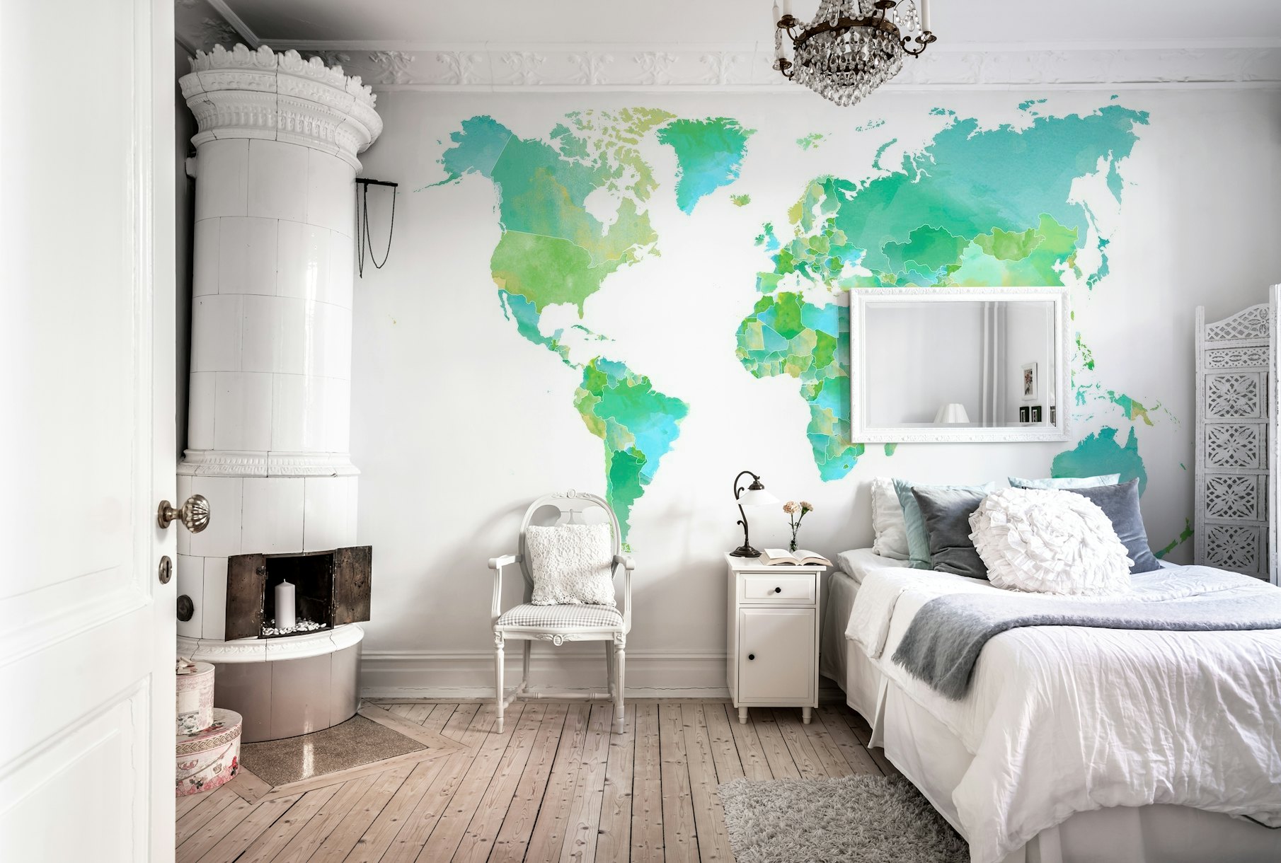 World Map In Green and Blue wallpaper