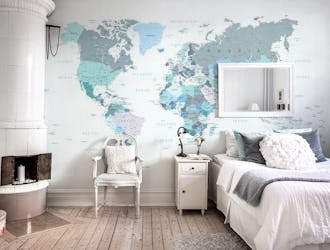 World Map in Teal and Blue