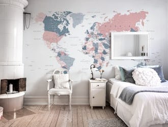 World Map in Pink and Blue