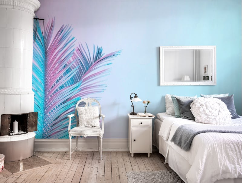 Tropical pastel palm leaves