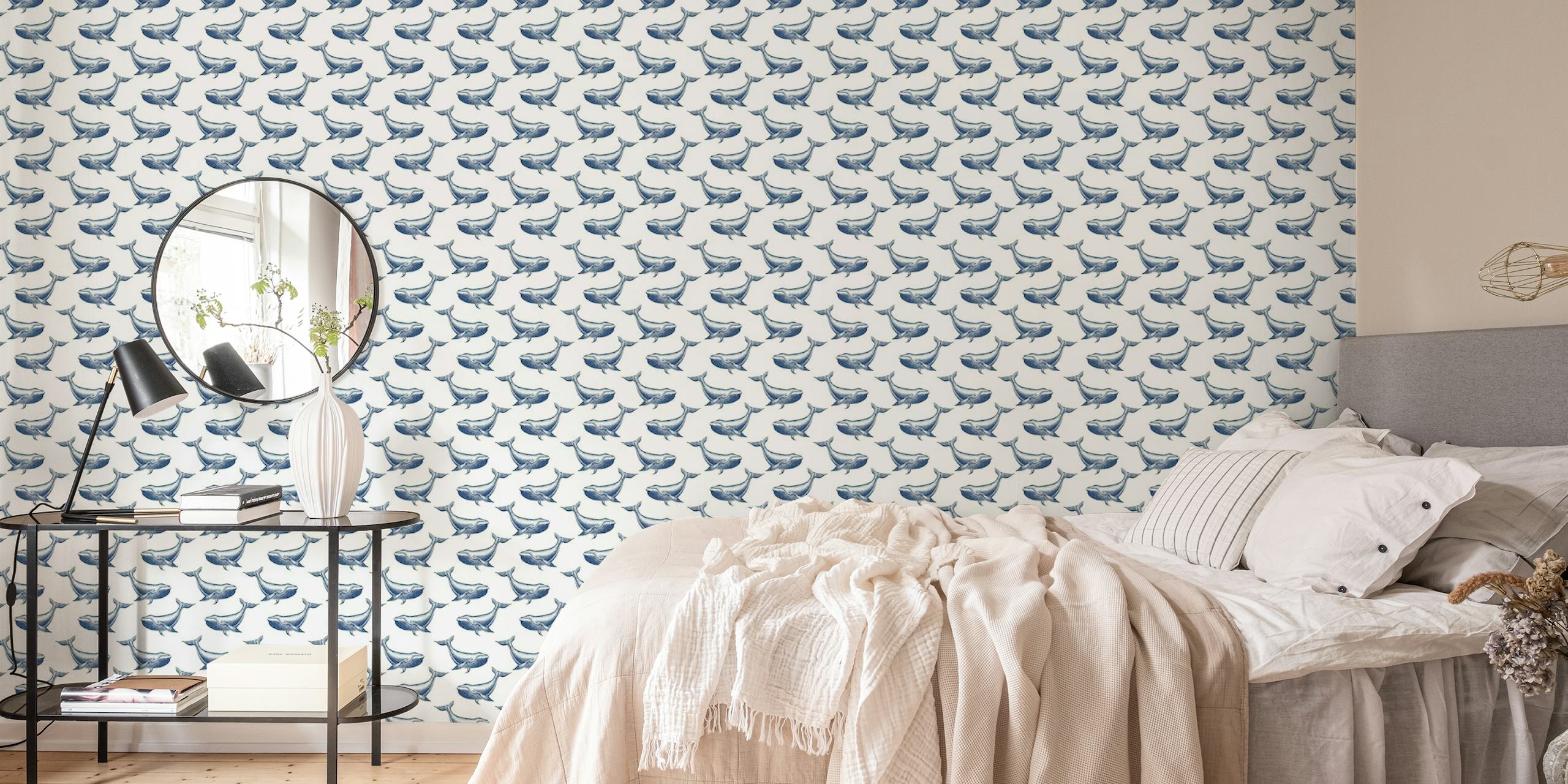 Whale Blue Vintage papel de parede
