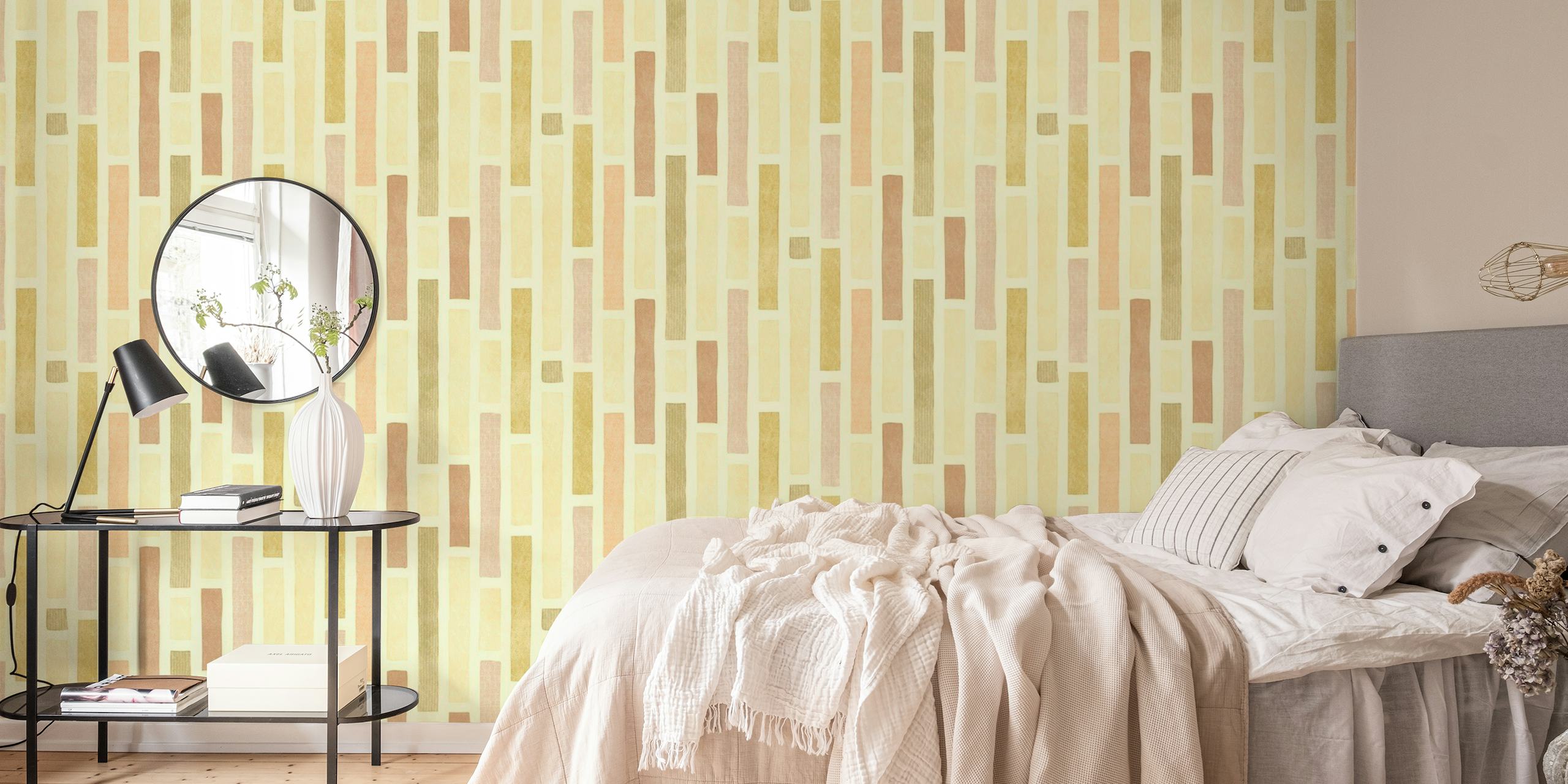 Textured earthtoned bauhaus stripes papel de parede