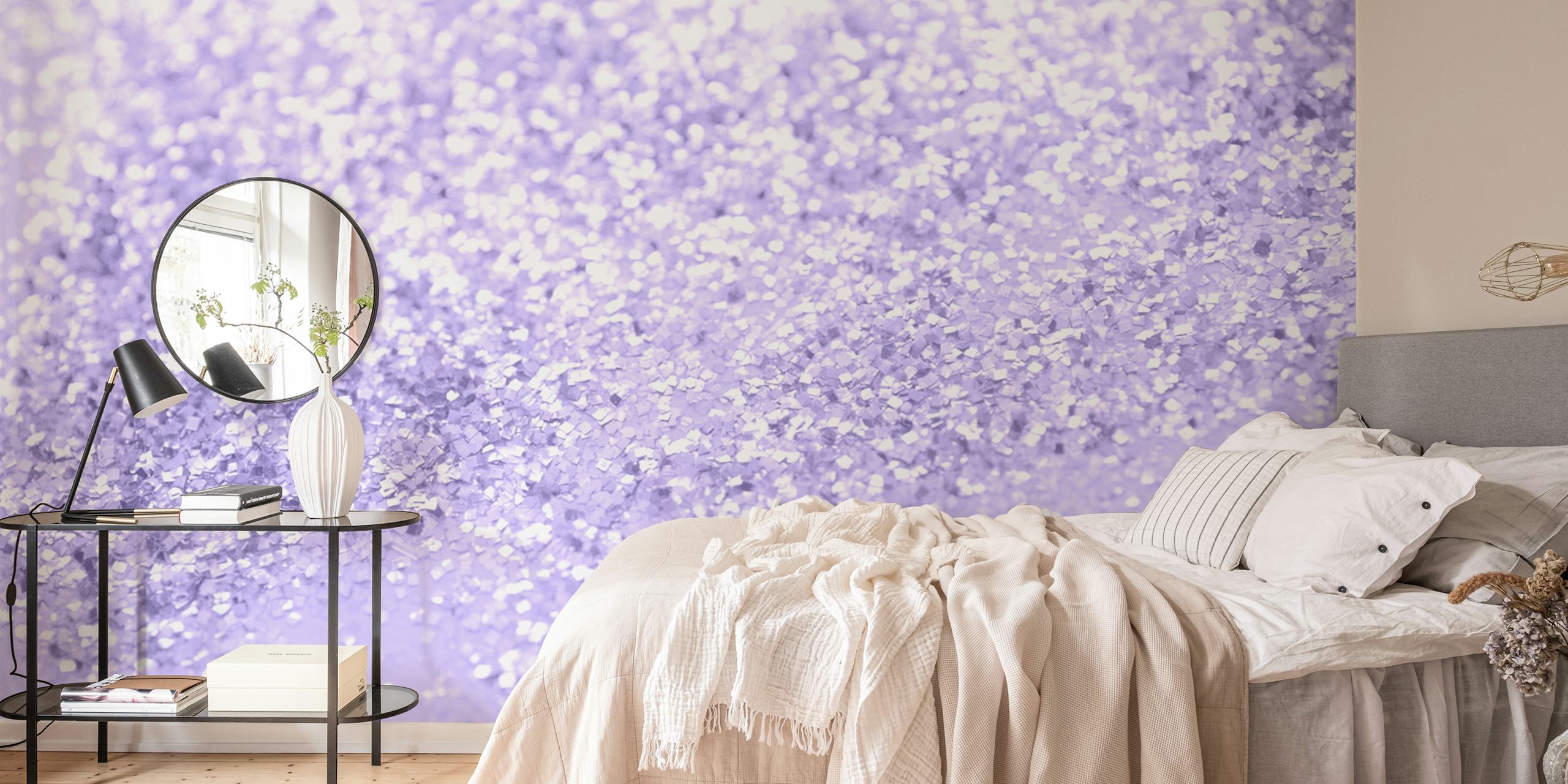 Lavender glitter sparkles on soft purple background wallpaper