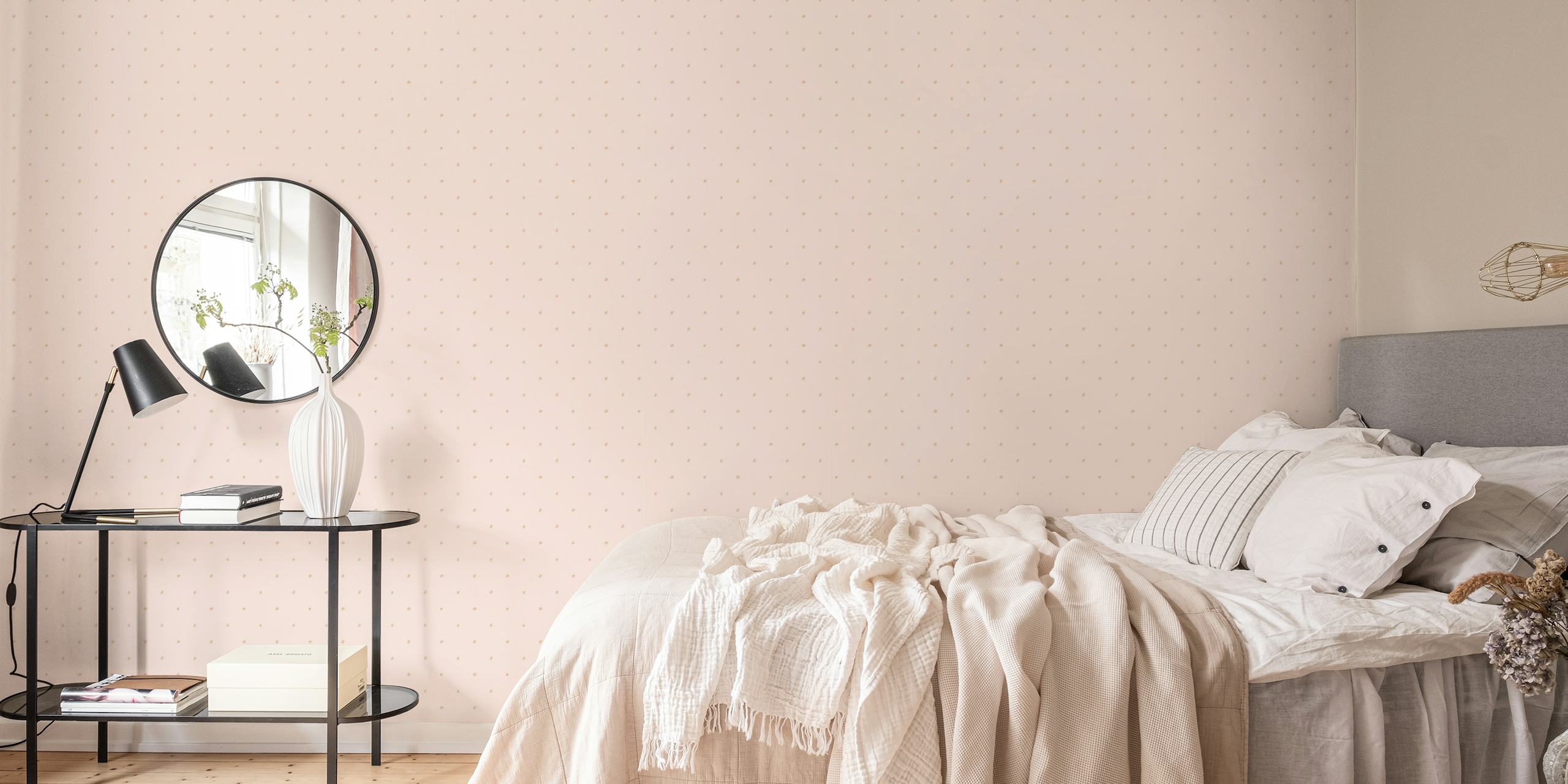 Trendy beige and pink polka dot wallpaper for stylish decor