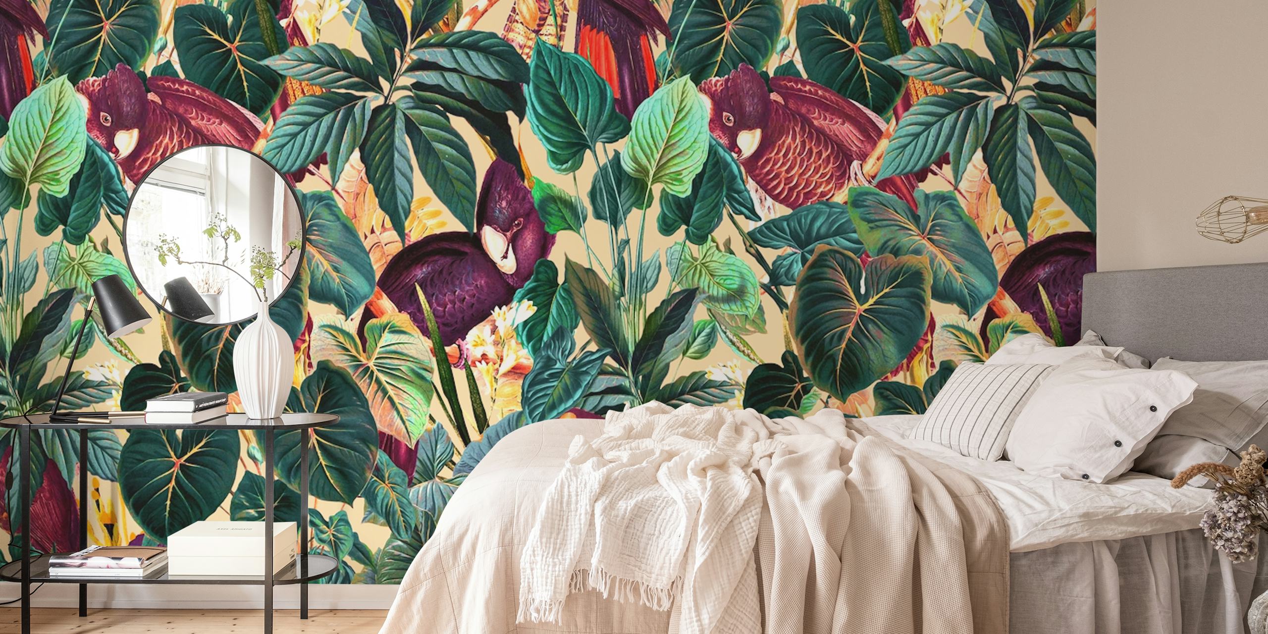Floral and Birds XLII tapetdesign i ett rum