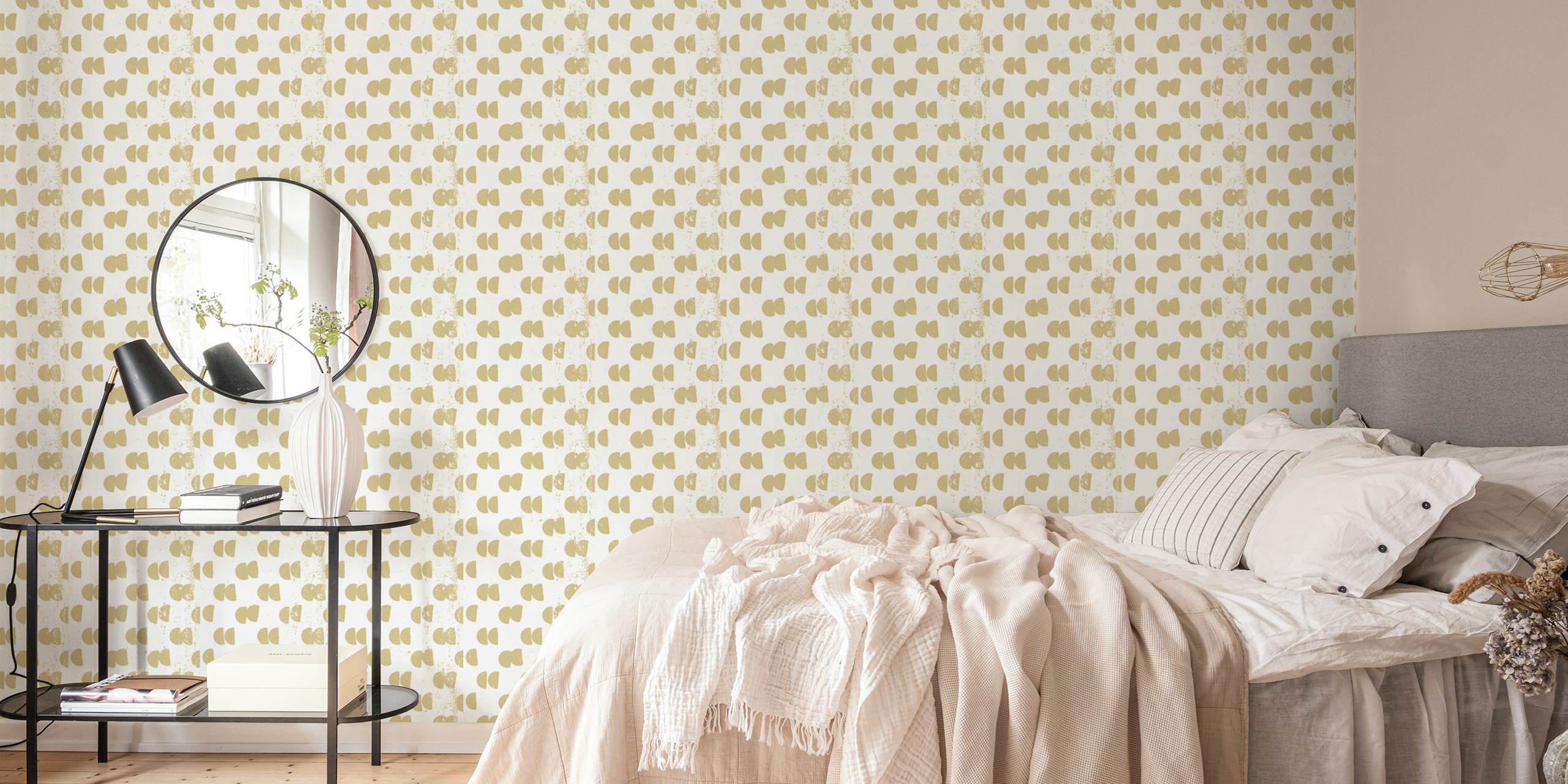 Gold semicircles pattern on white background wallpaper