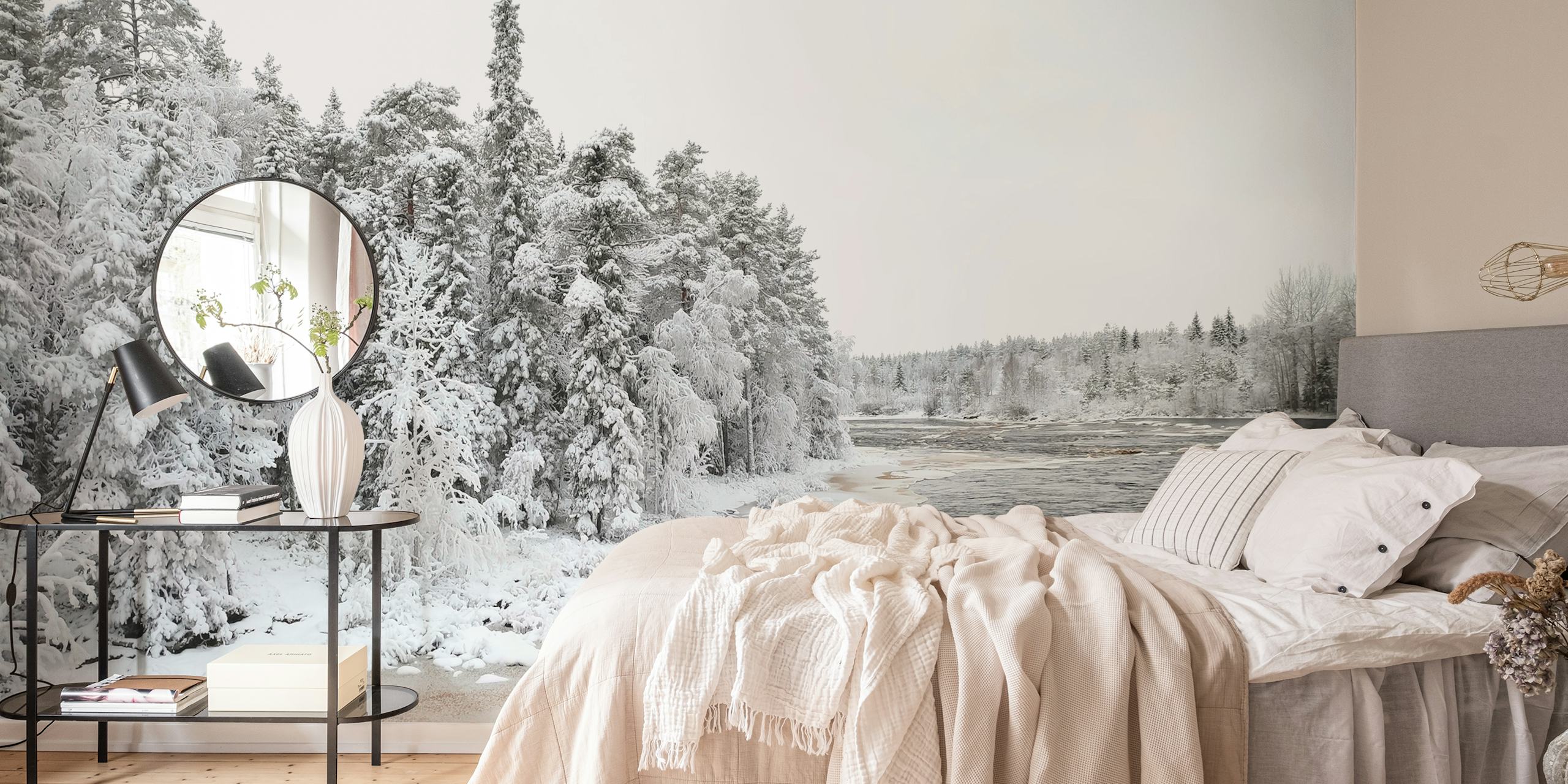 Papier peint paysage d'hiver de Laponie dans une chambre