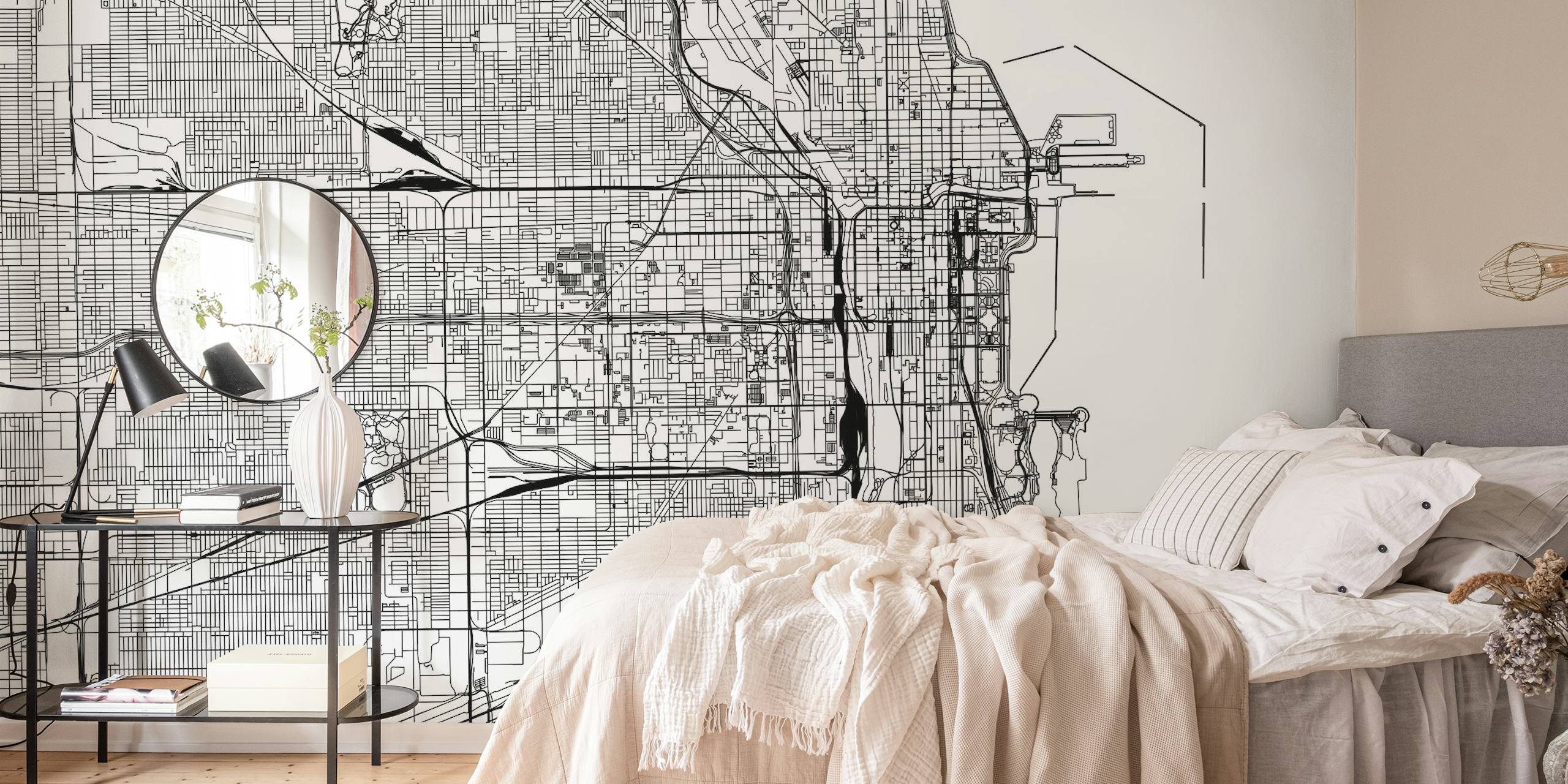 Chicago Wall Map Mural | Detailed Wallpaper Decor - Happywall