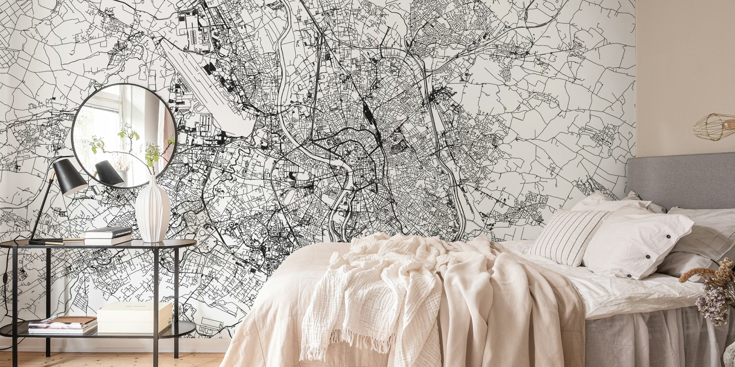 Black and white city map illustration wallpaper