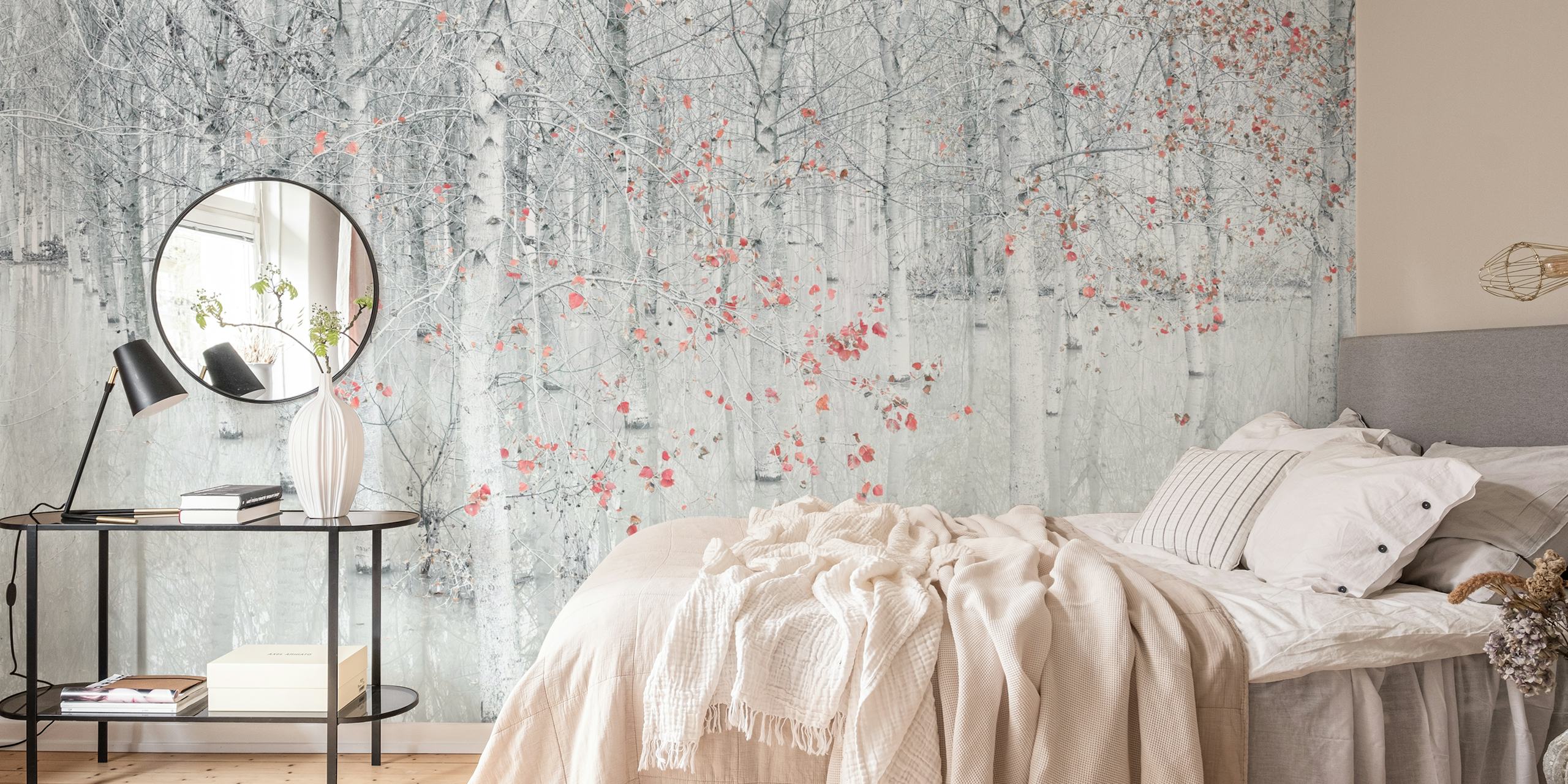 Floral design in red and white colors wallpaper