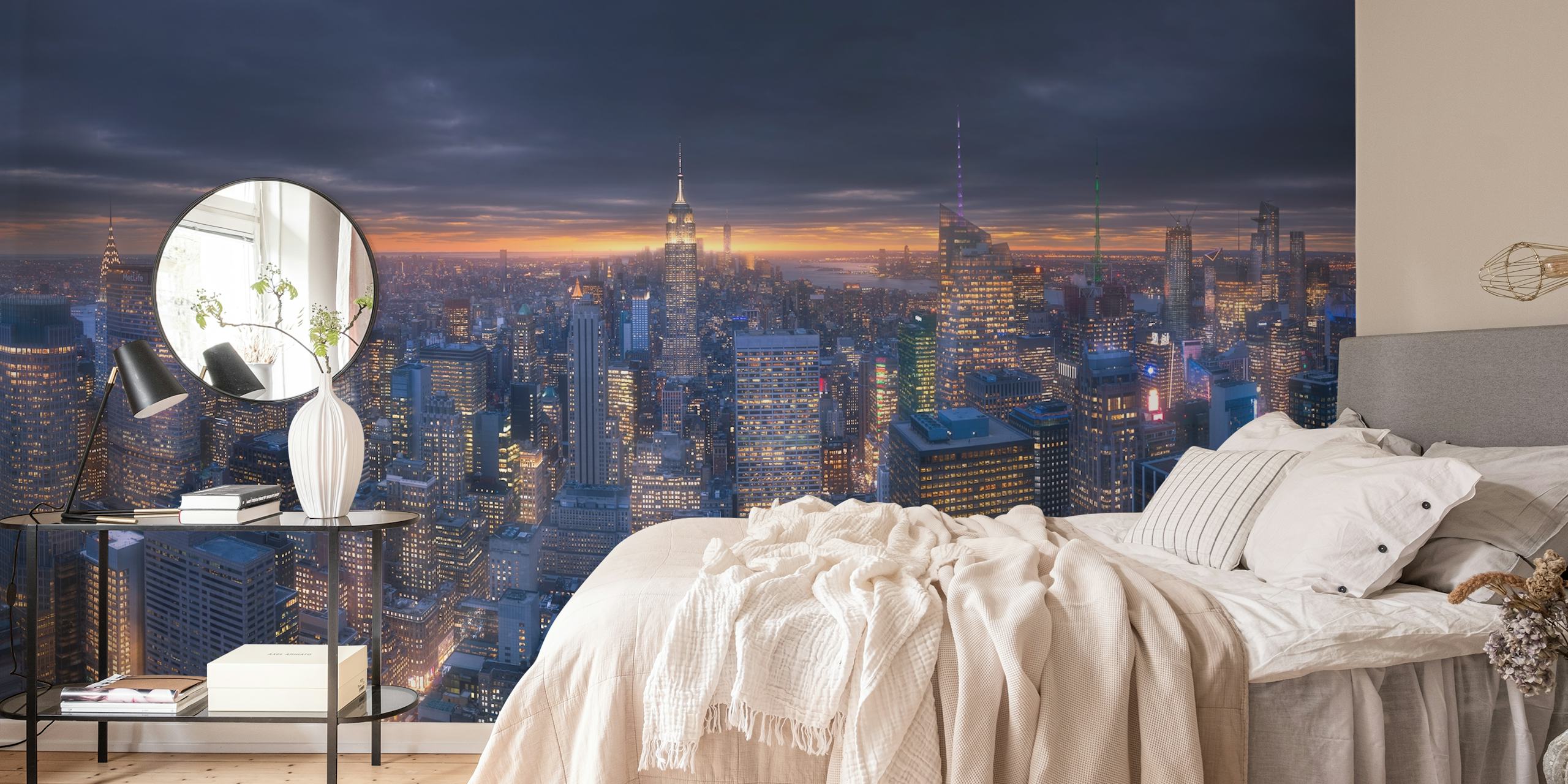 City skyline at night with glowing lights and dark sky wallpaper