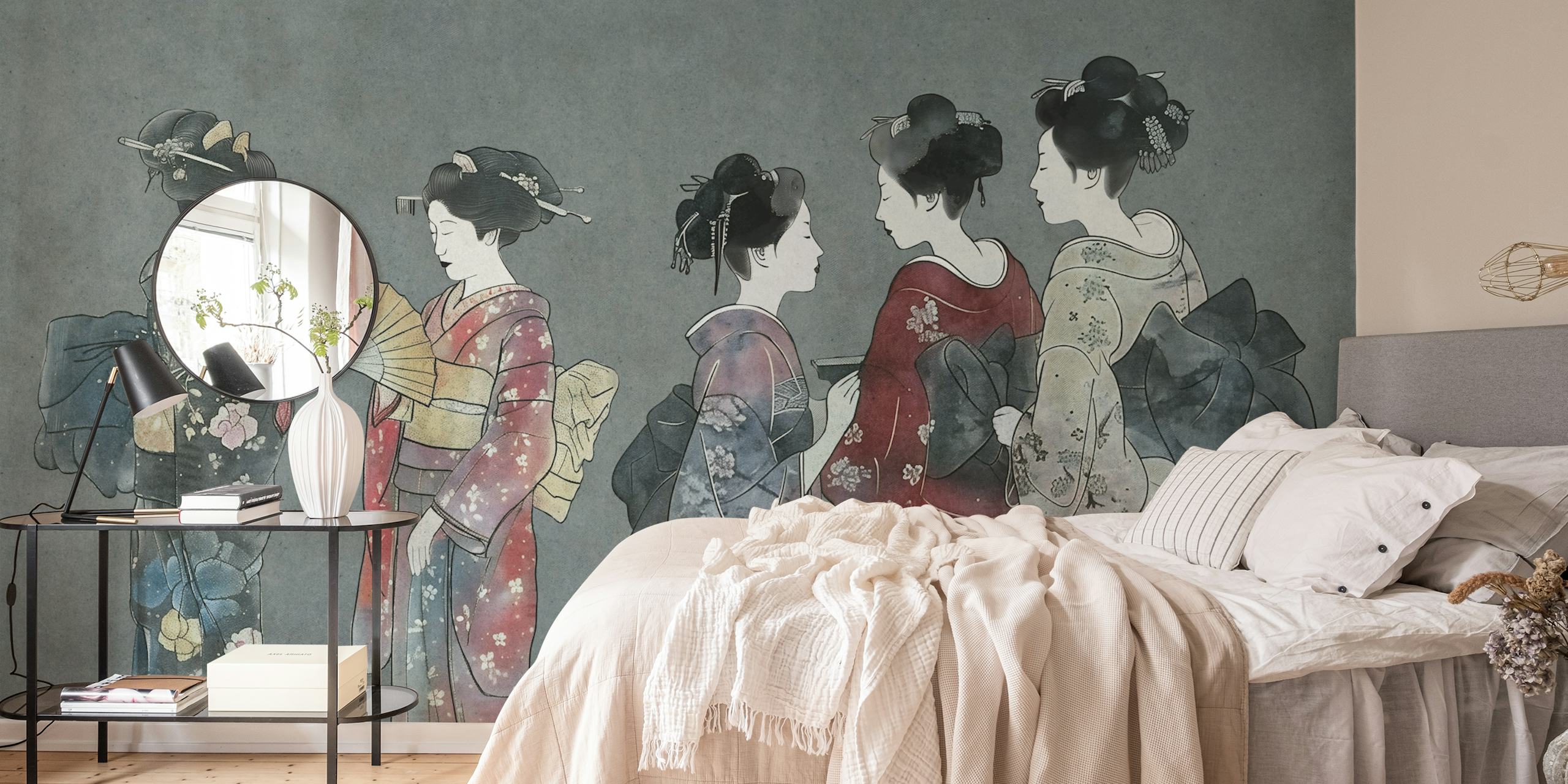 Geisha Elegant Kimono wallpaper in a room