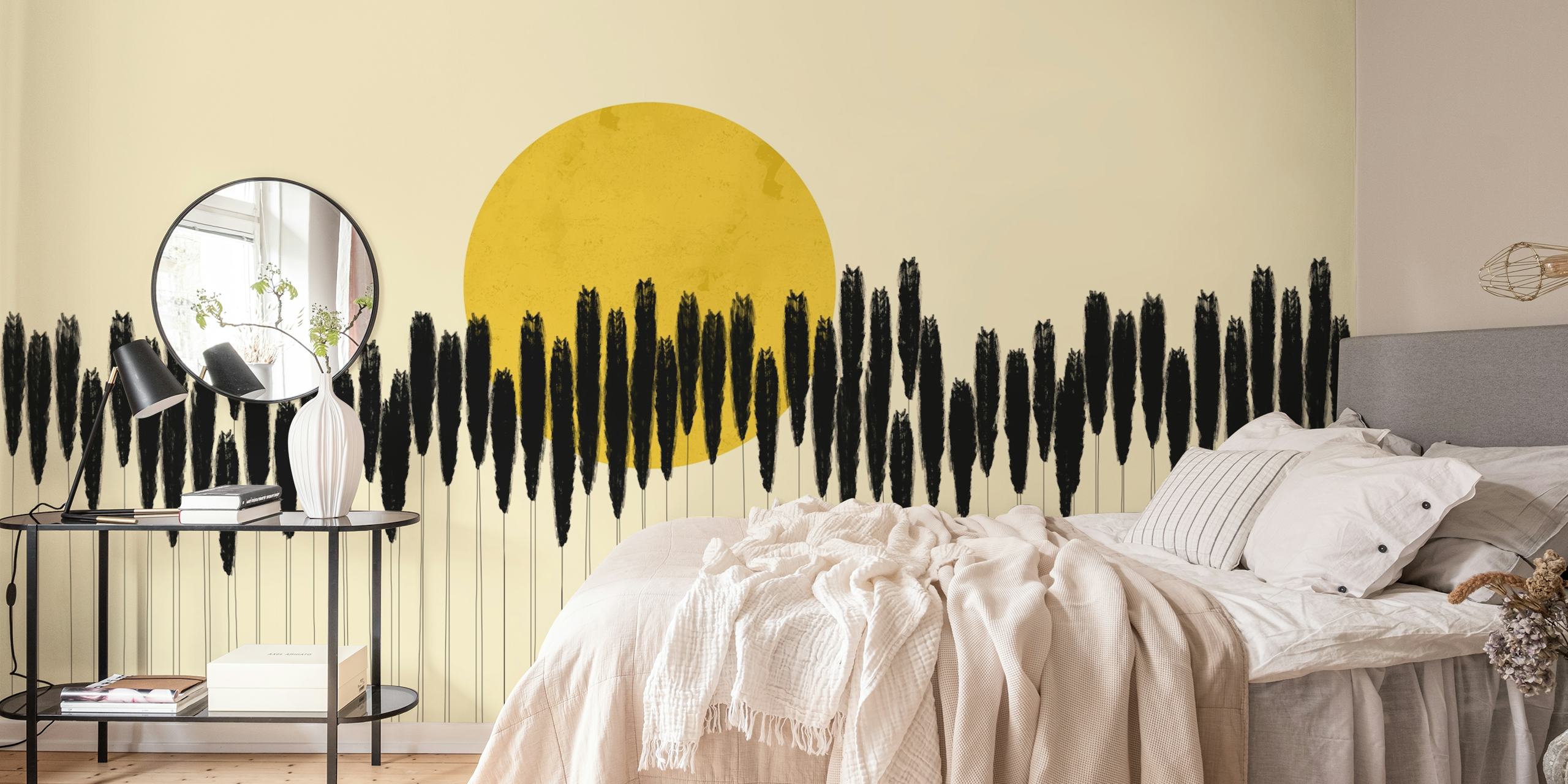 Papel pintado Minimalist Sun Scene en una habitación