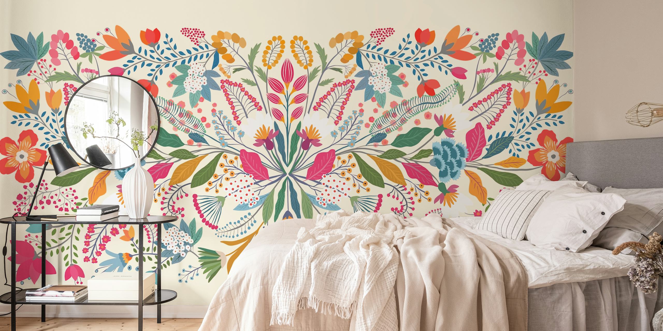 Floral wallpaper design in a room