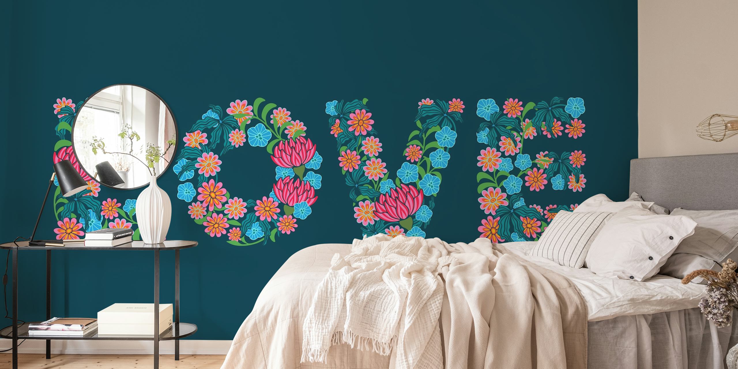 Tapeta Flowered Love Floral Letters v místnosti