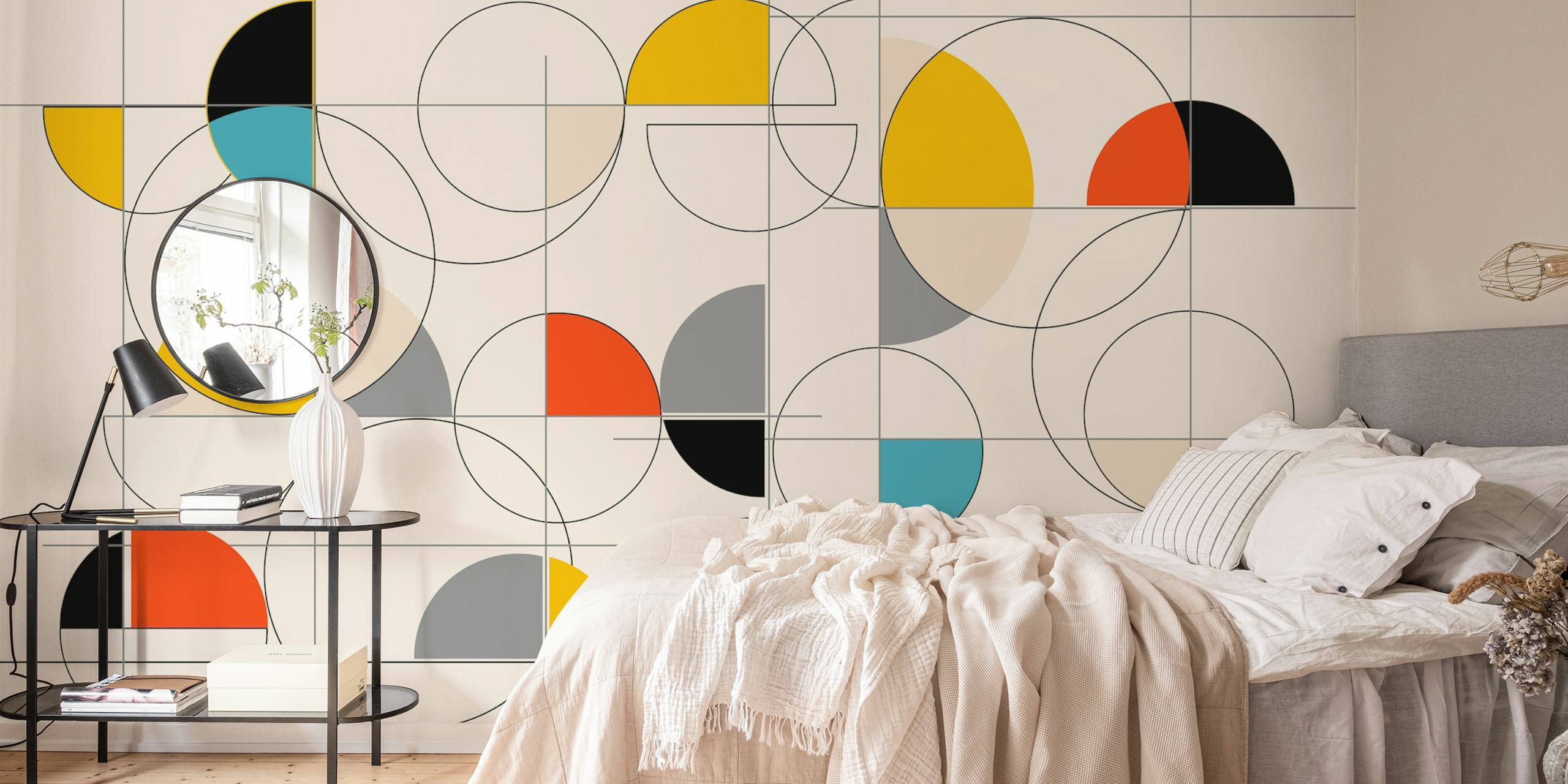 Tapeta z geometrycznymi okręgami w pokoju