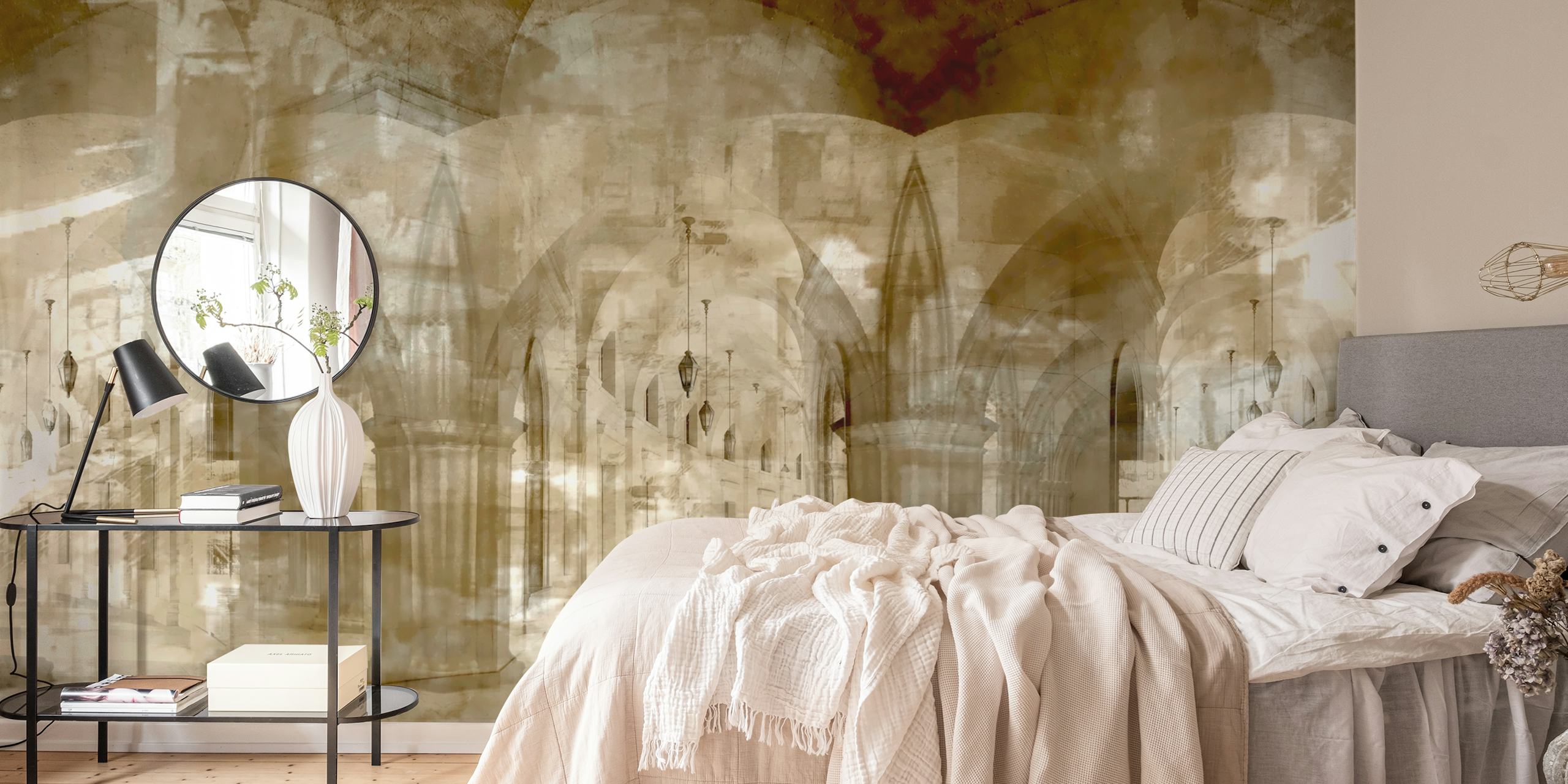 Aged Cathedral Arches wallpaper in a room