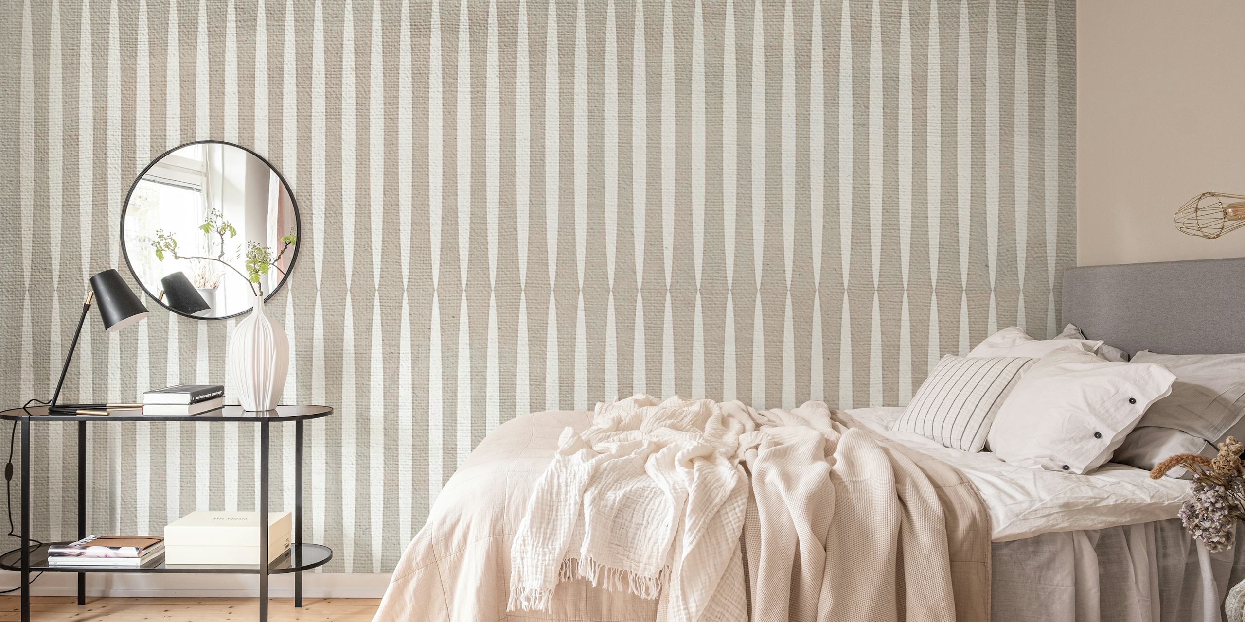 Minimalist Japandi lienzo papel pintado en una habitación