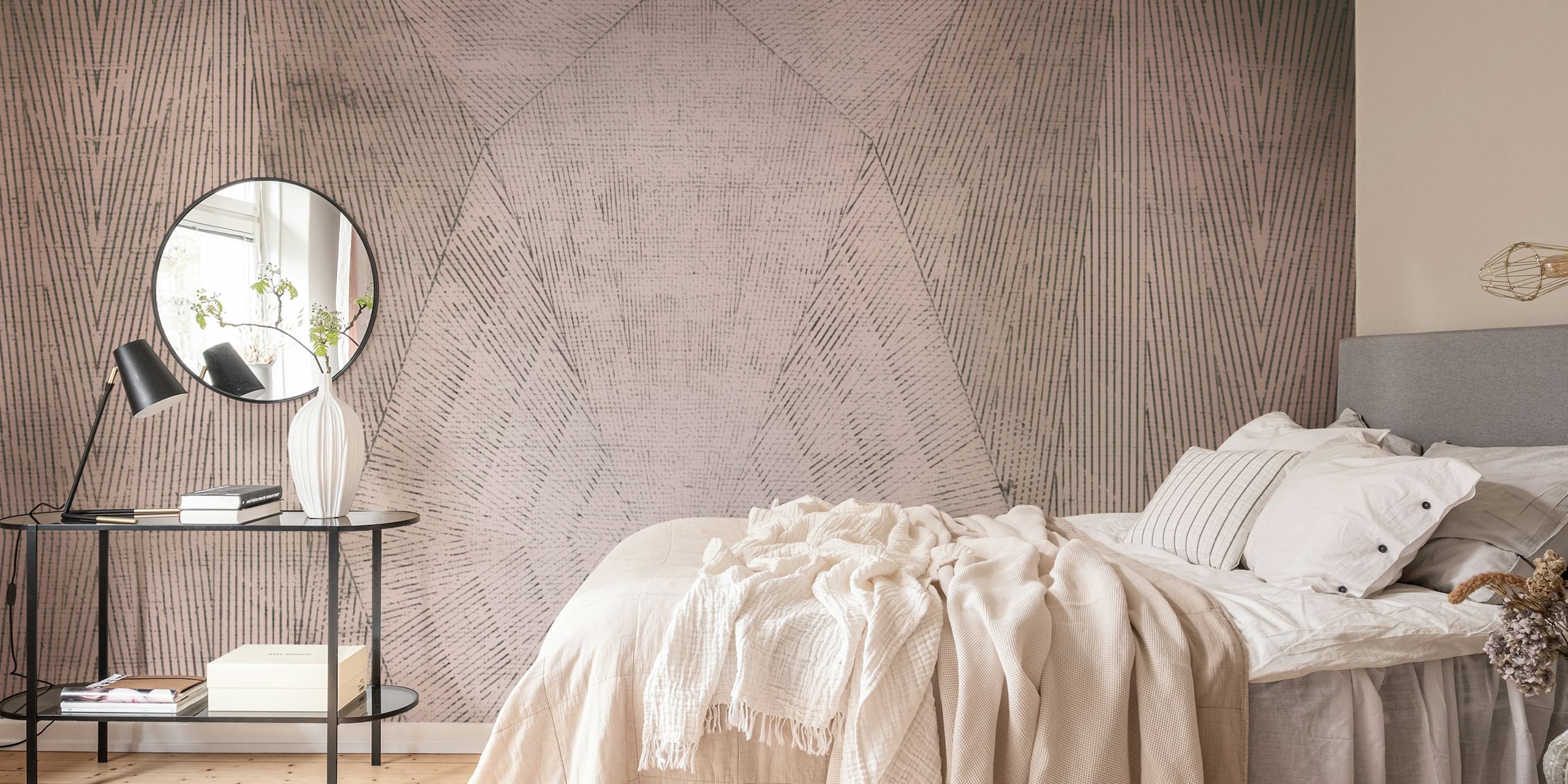 Textured geometric wallpaper in a room
