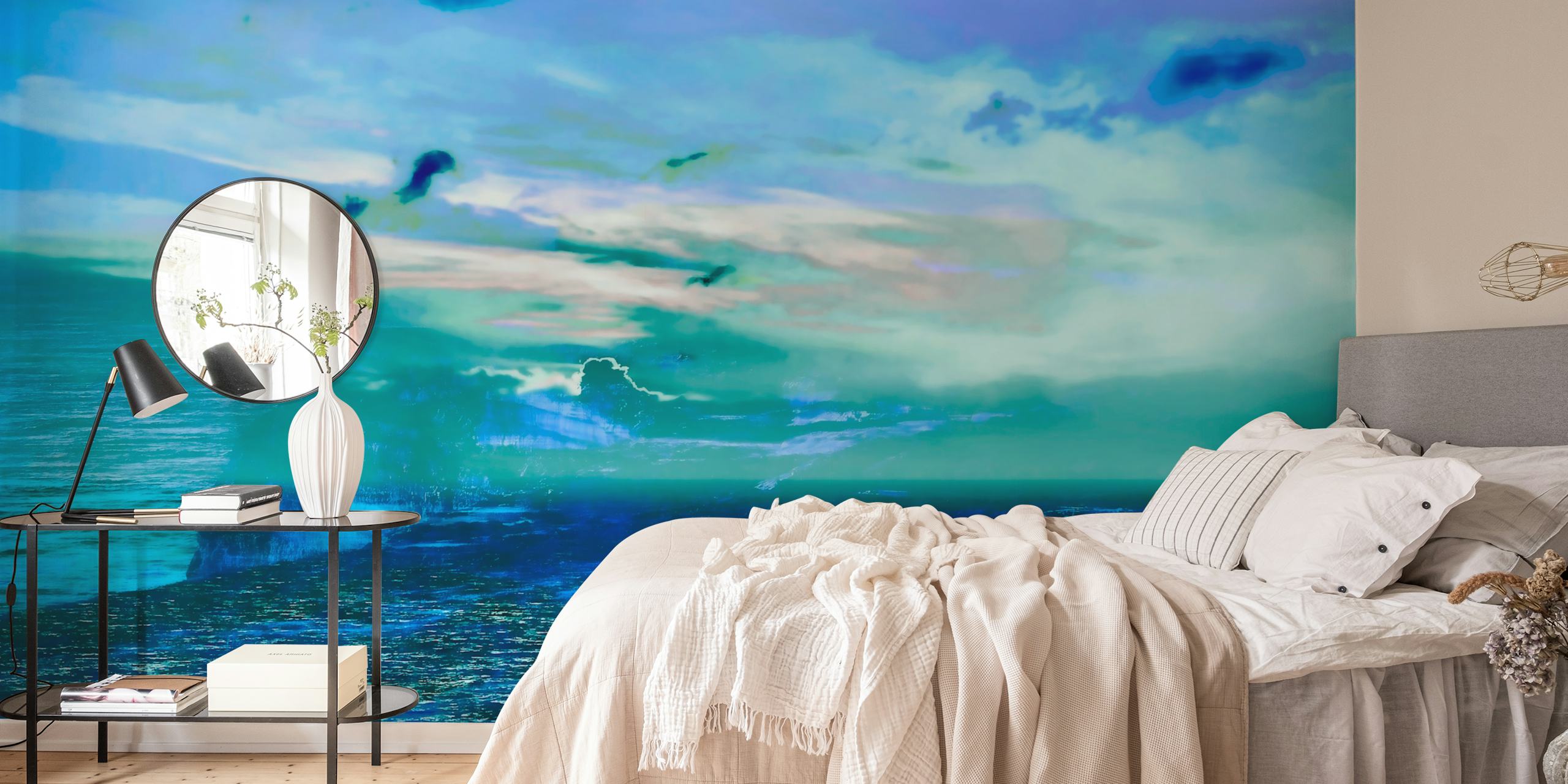 Abstract ocean waves in blue and green hues wallpaper