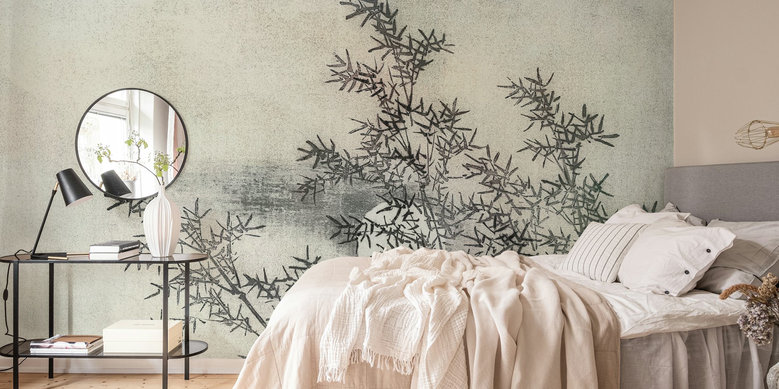 Bambous noirs et blancs avec un fond doux, mural zen wallpaper