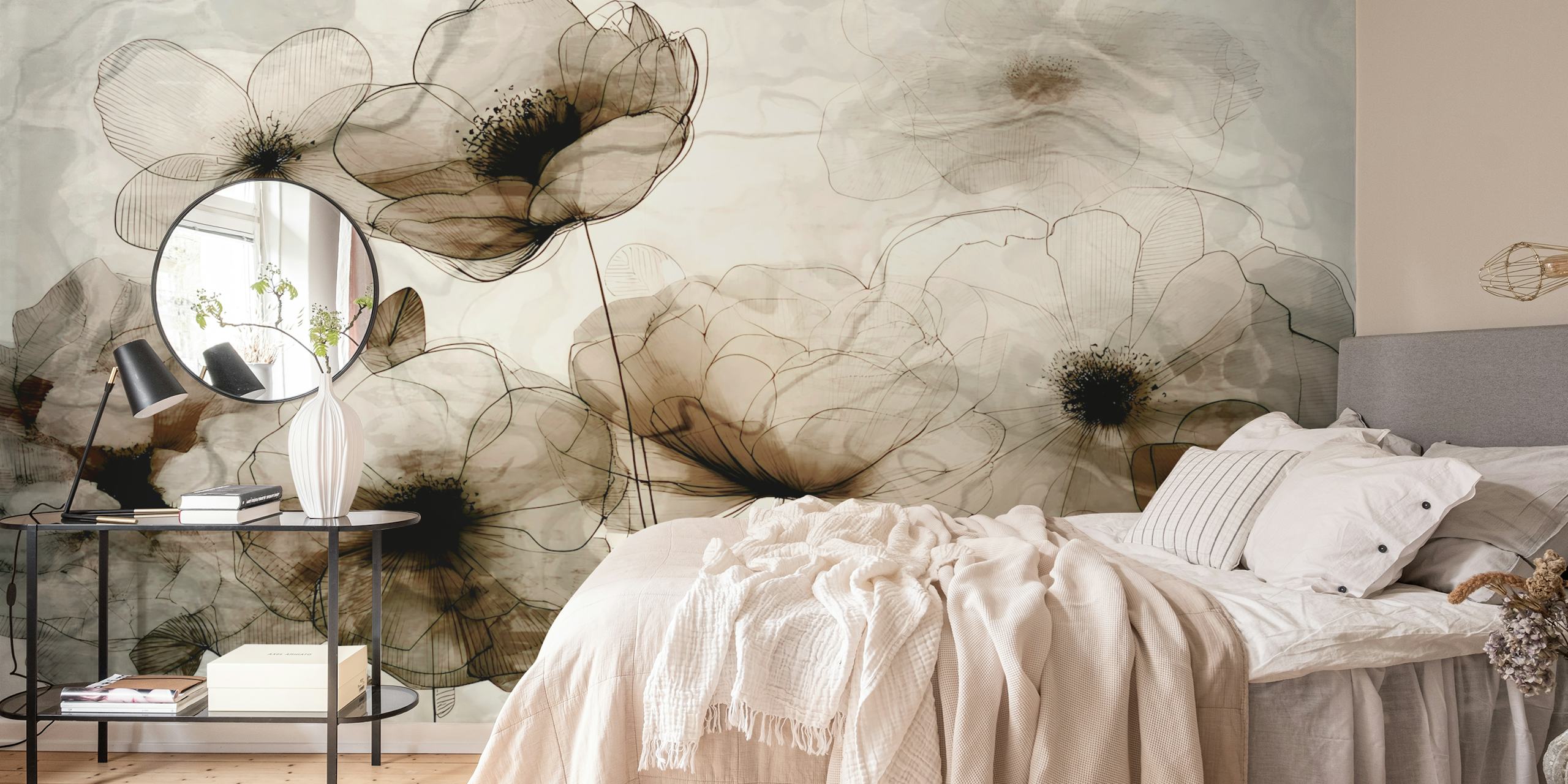 Papel tapiz Ethereal Floral Sketch en una habitación
