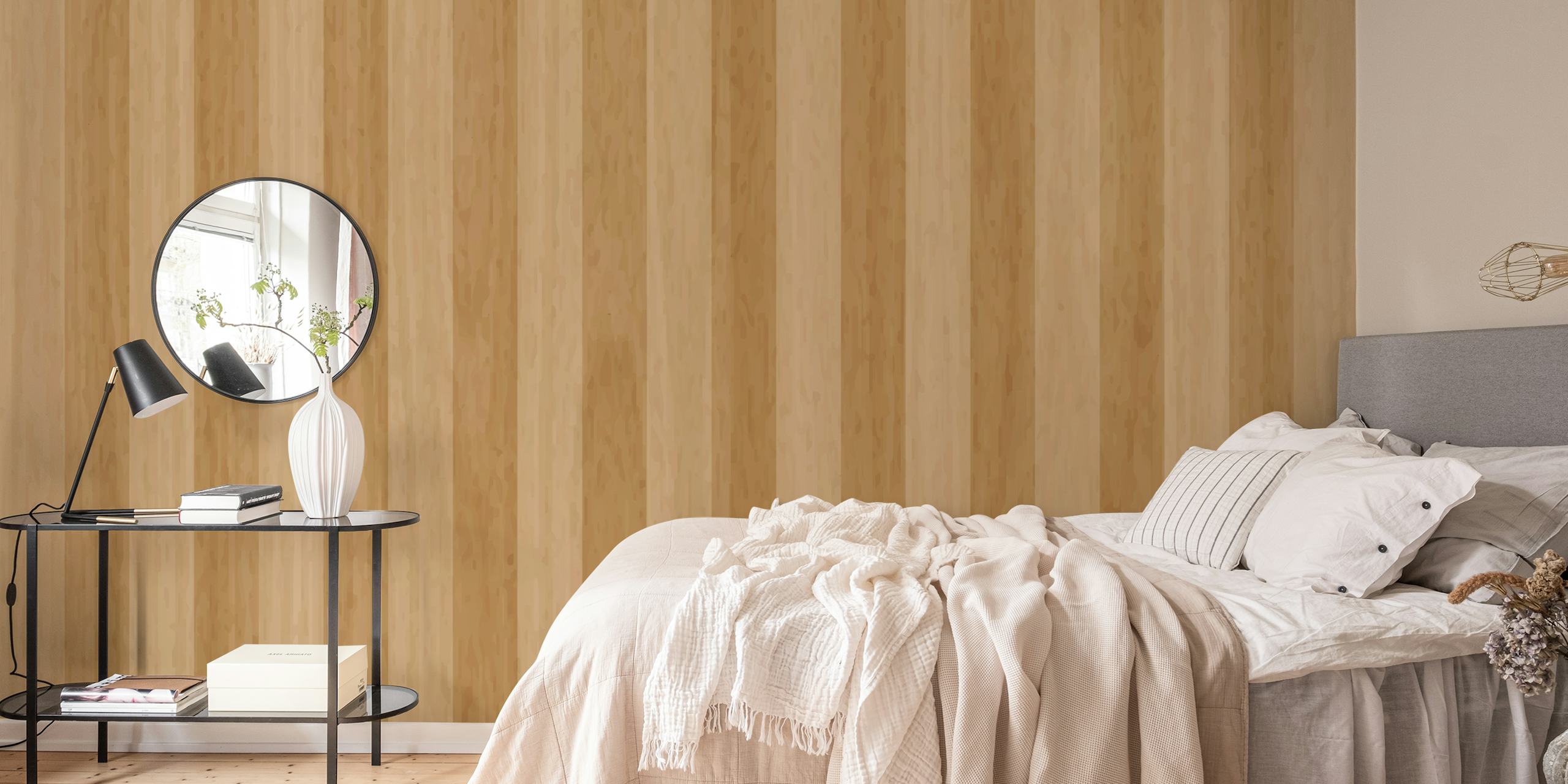 Natural wood grain wallpaper in a room