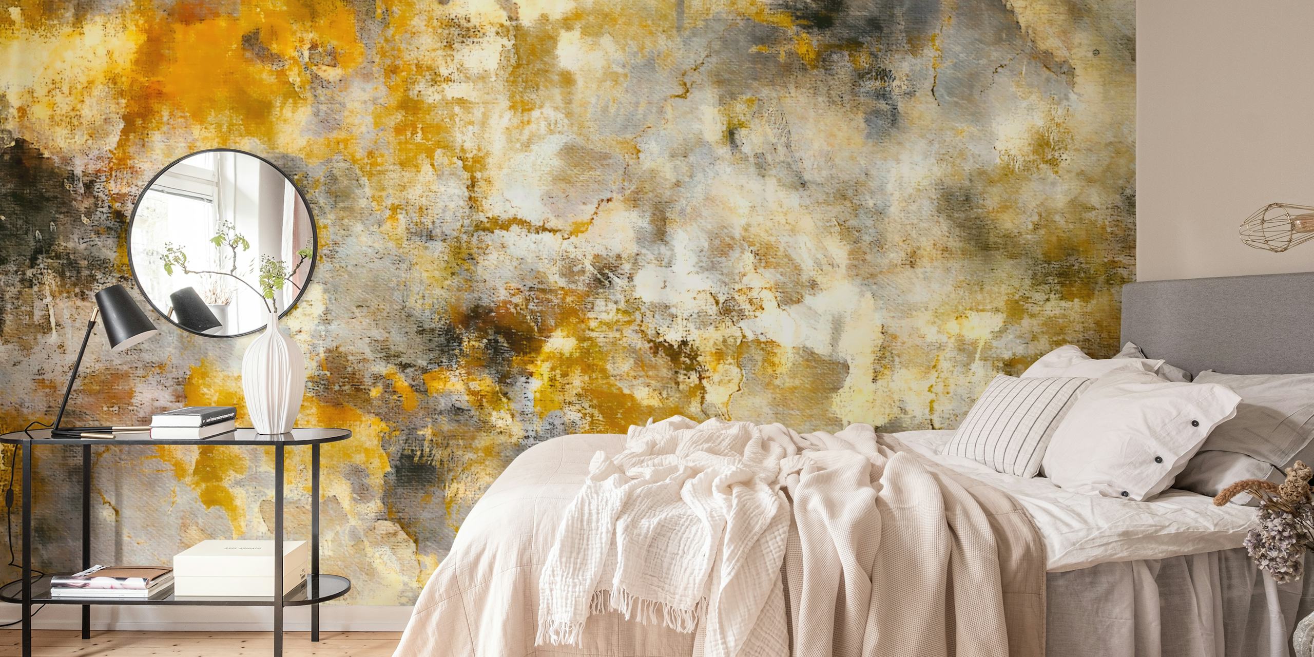 Papier peint Vintage Gold Abstract dans une pièce