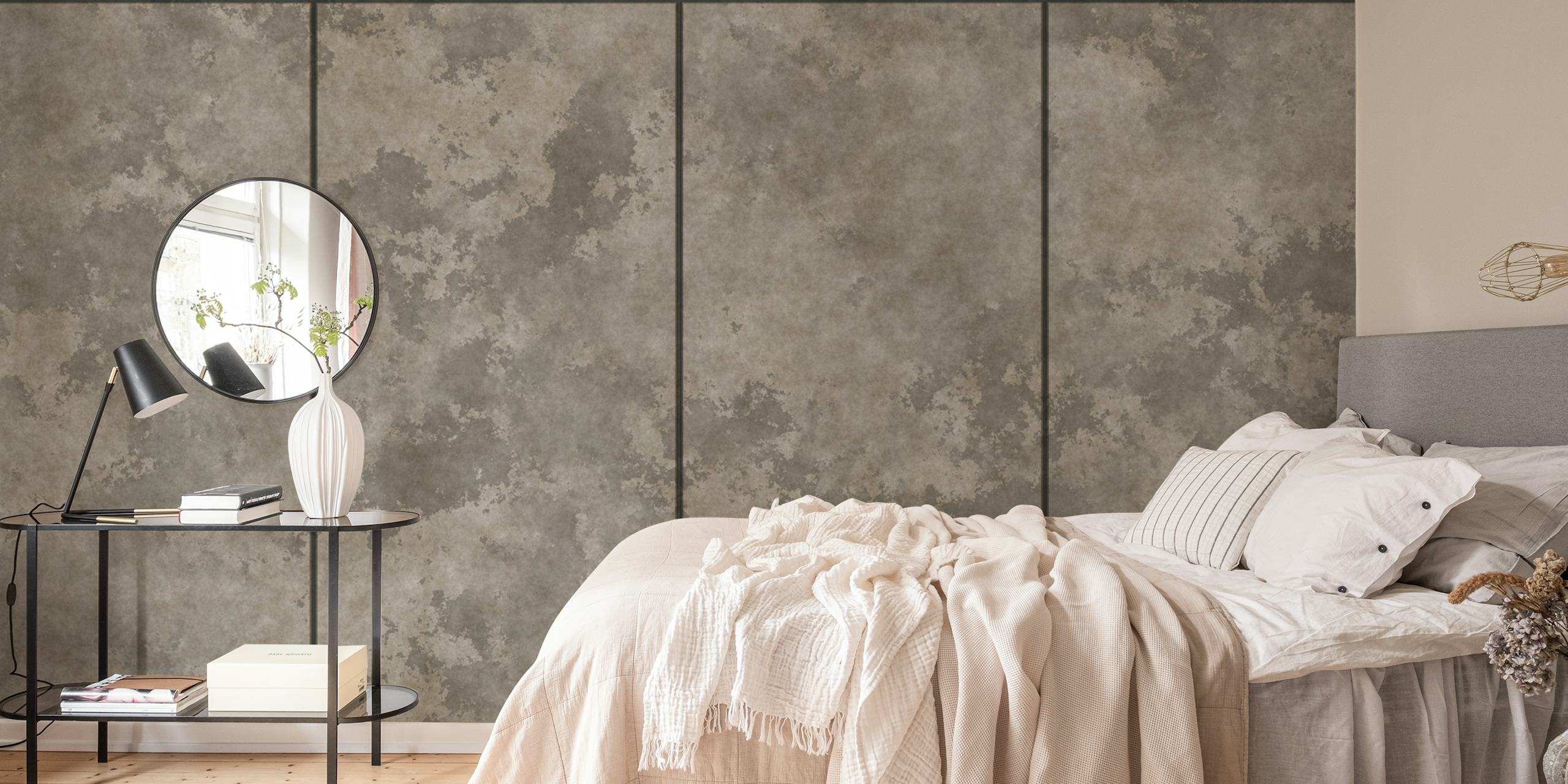 Distressed concrete wall wallpaper in a room