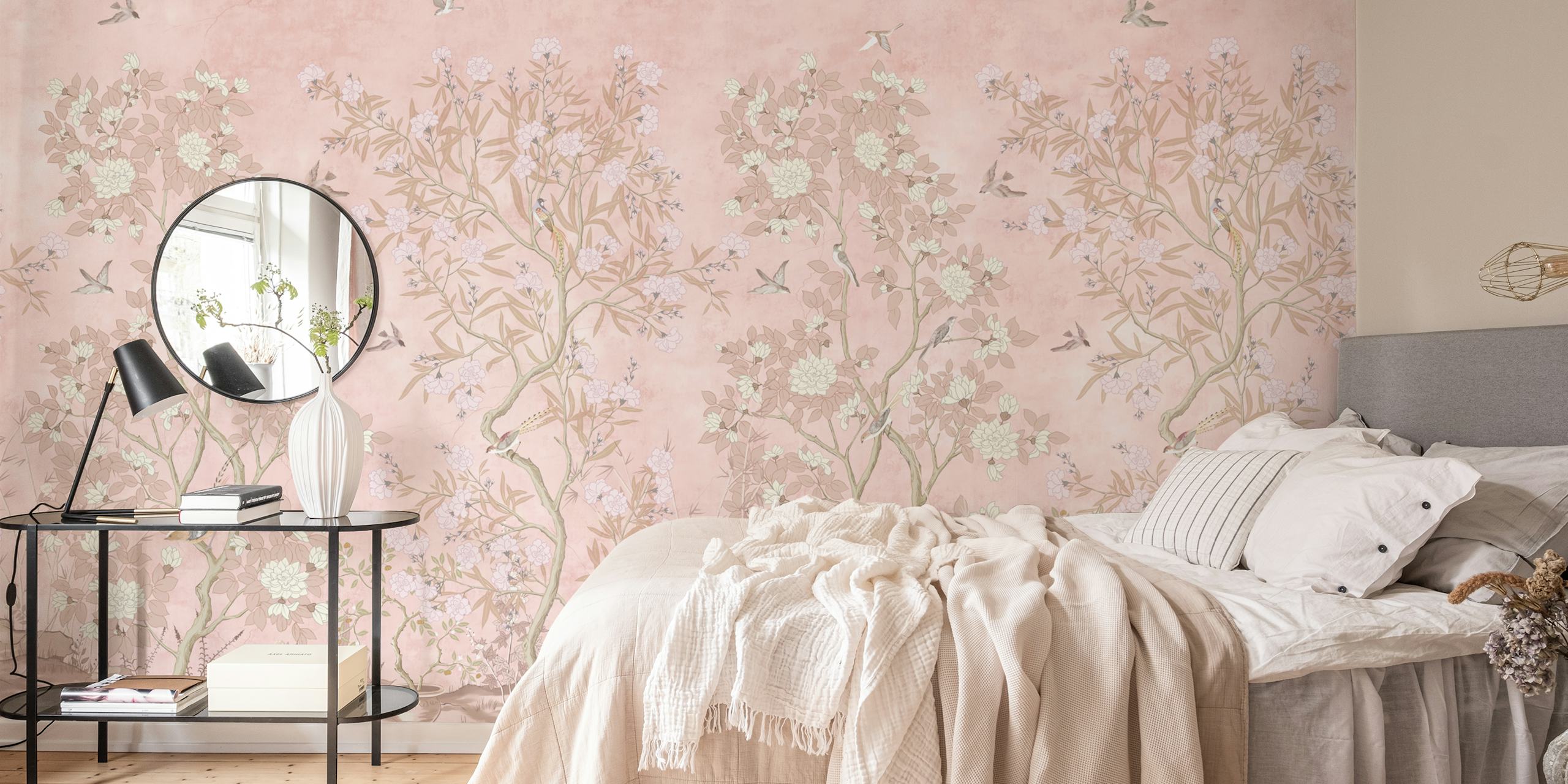 Papel de parede Chinoiserie pink em um quarto