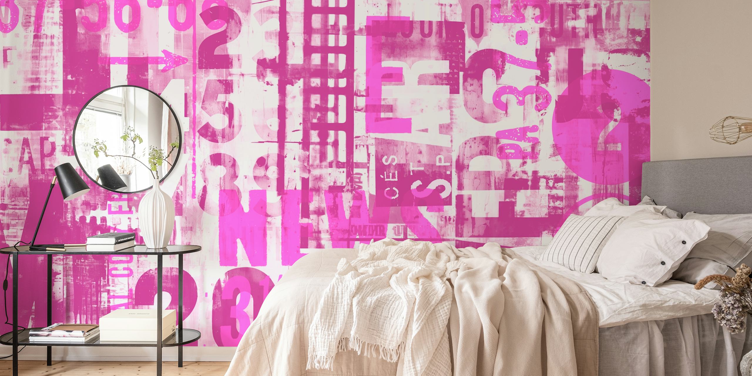 Pink urban street art typography and numbers wallpaper